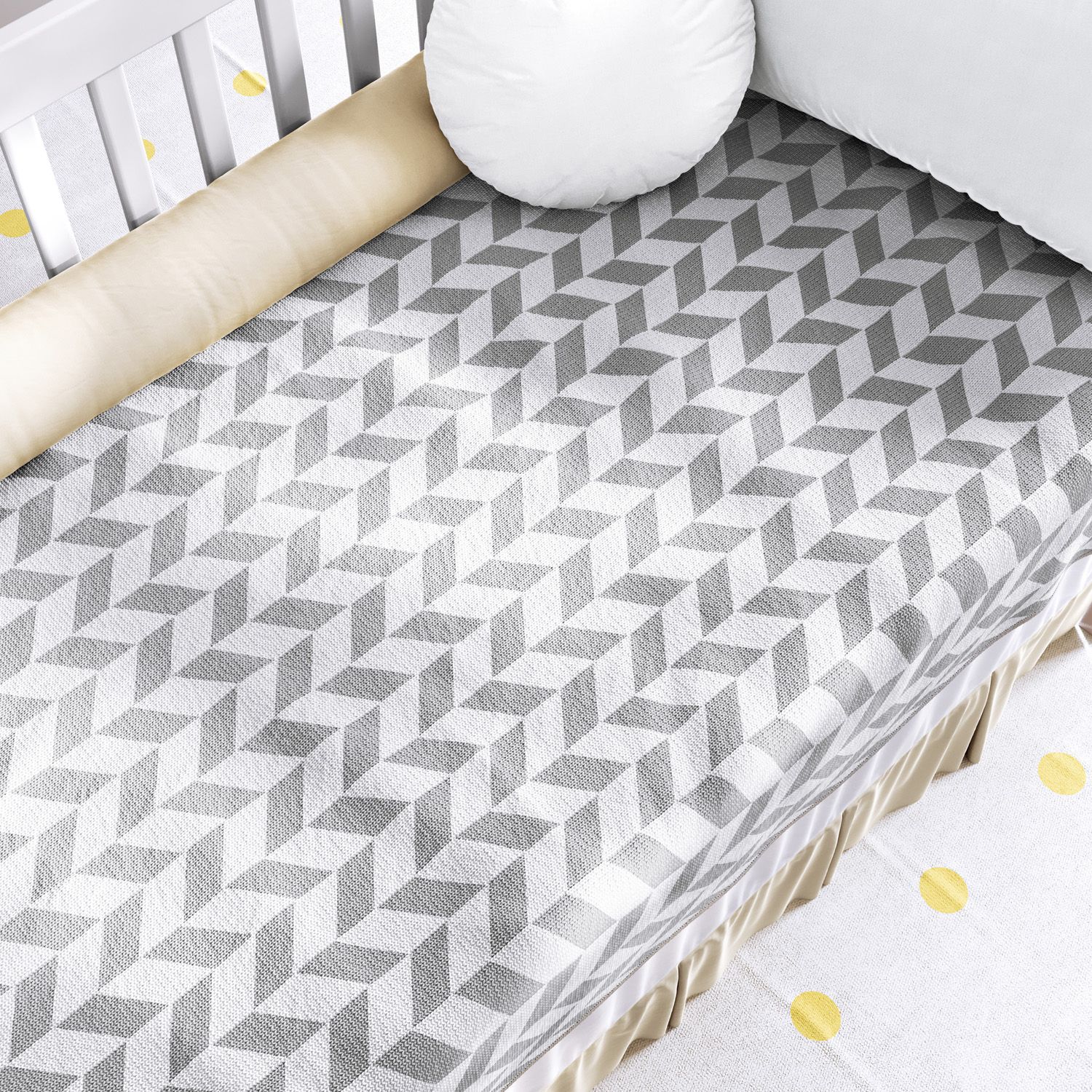 Manta Bebê Tricot Espinha de Peixe Cinza e Branco 1m