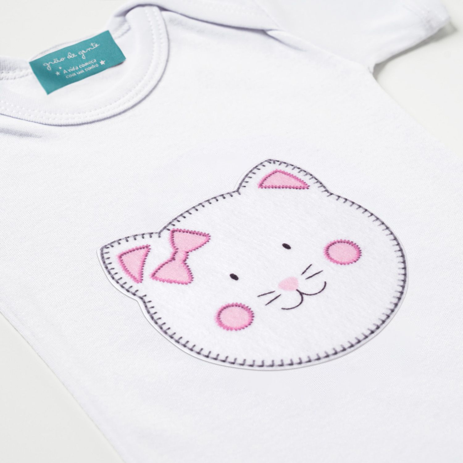 Body Manga Curta Amiguinha Gatinha Rosa Tam P