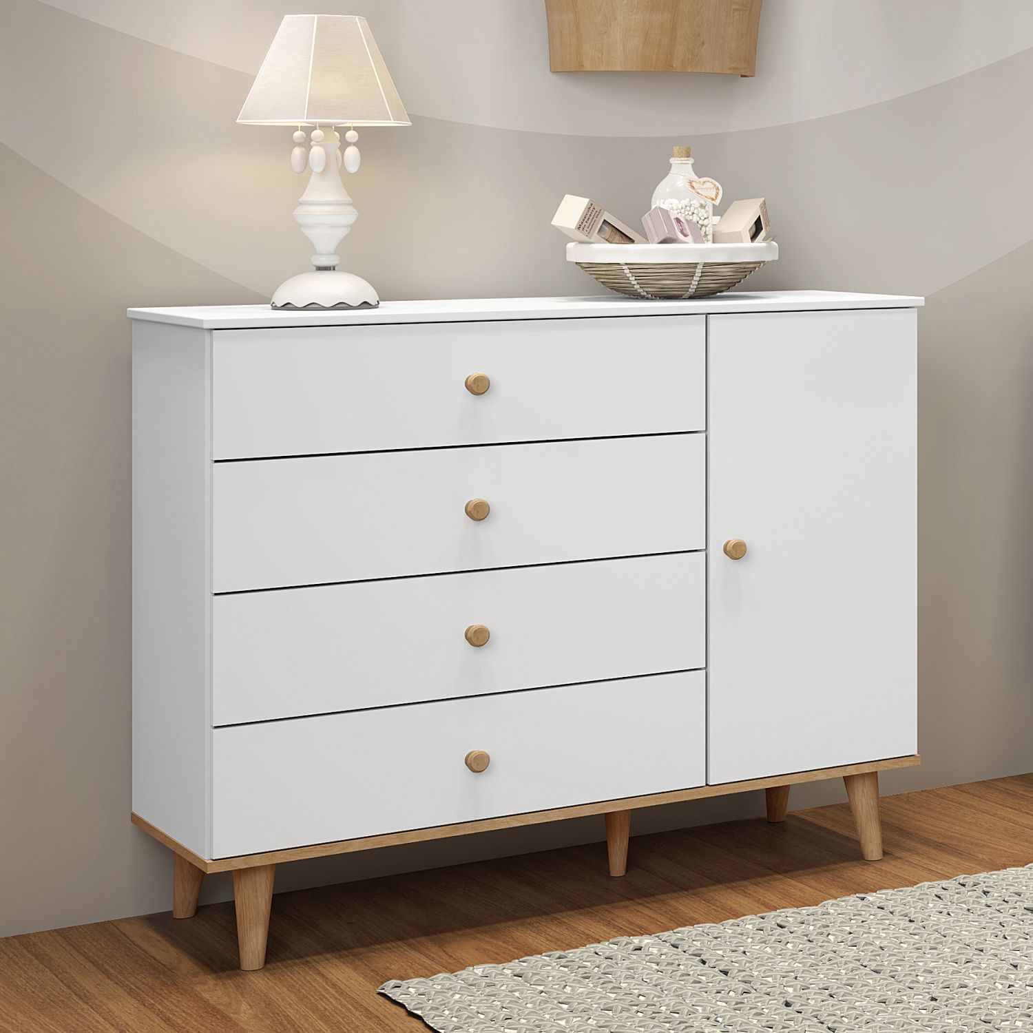 Cômoda Infantil Branco com Porta Ludi Retrô