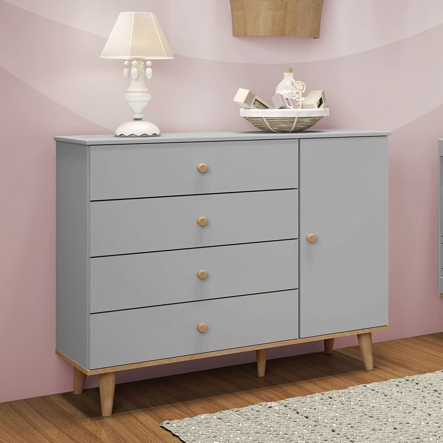 Cômoda Infantil Branco com Porta Ludi Retrô