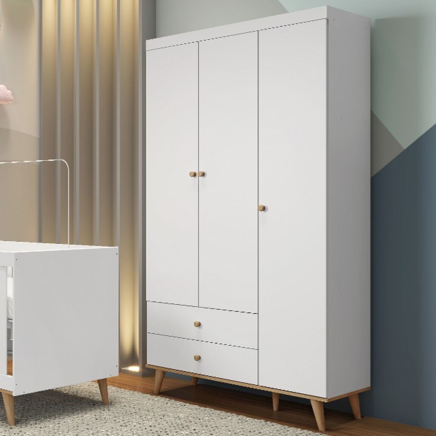 Guarda Roupa Infantil Branco 3 Portas Ludi Retrô