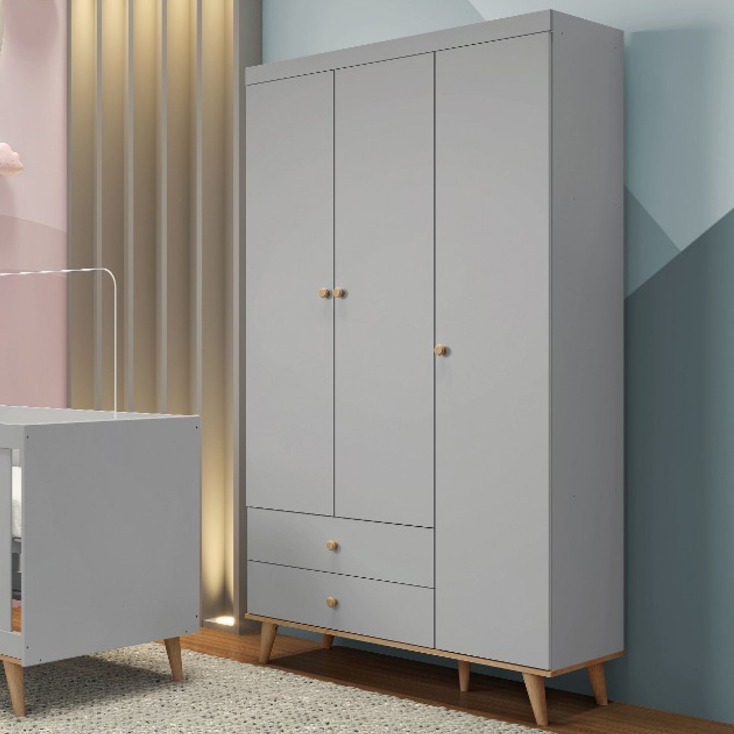 Guarda Roupa Infantil Branco 3 Portas Ludi Retrô