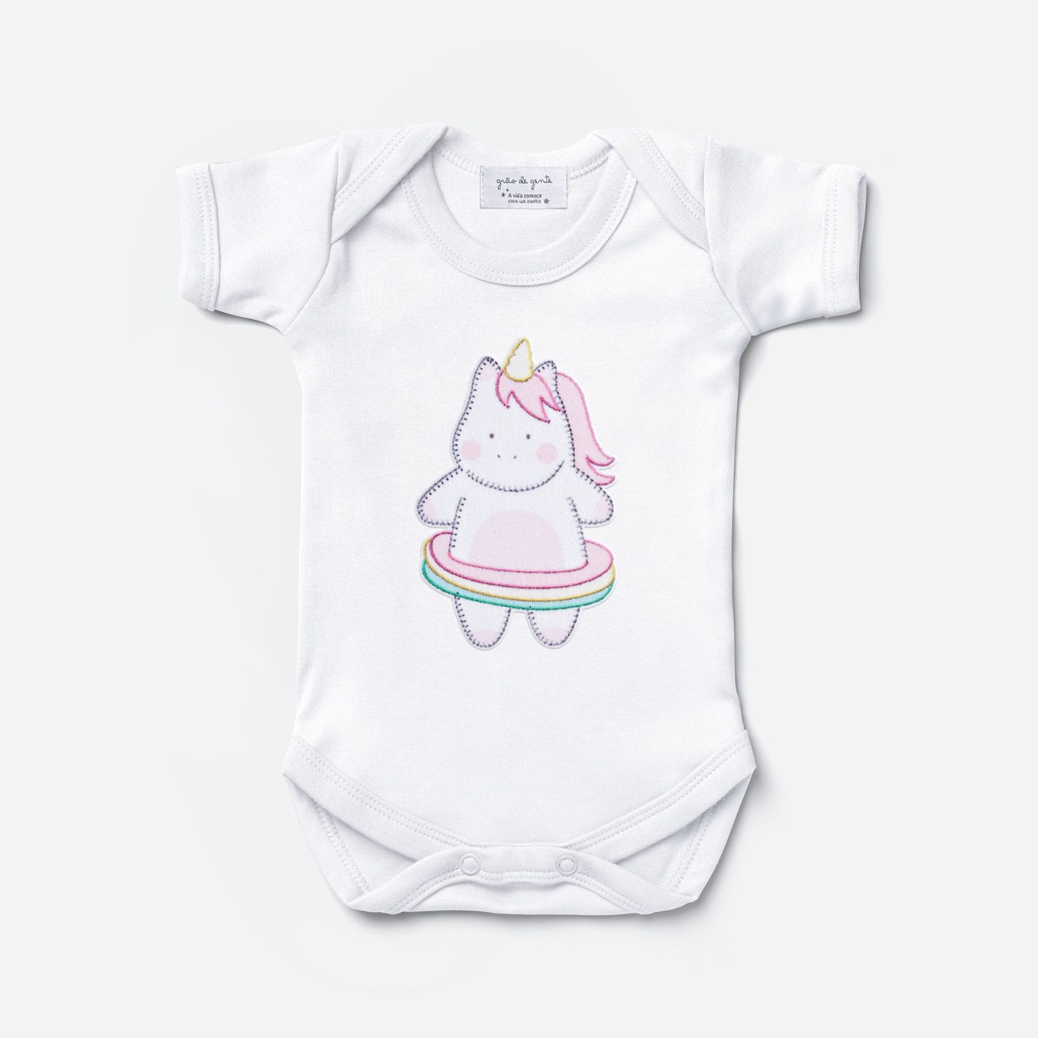 Body Manga Curta Unicórnio Arco-íris Bambolê Colorido Tam P