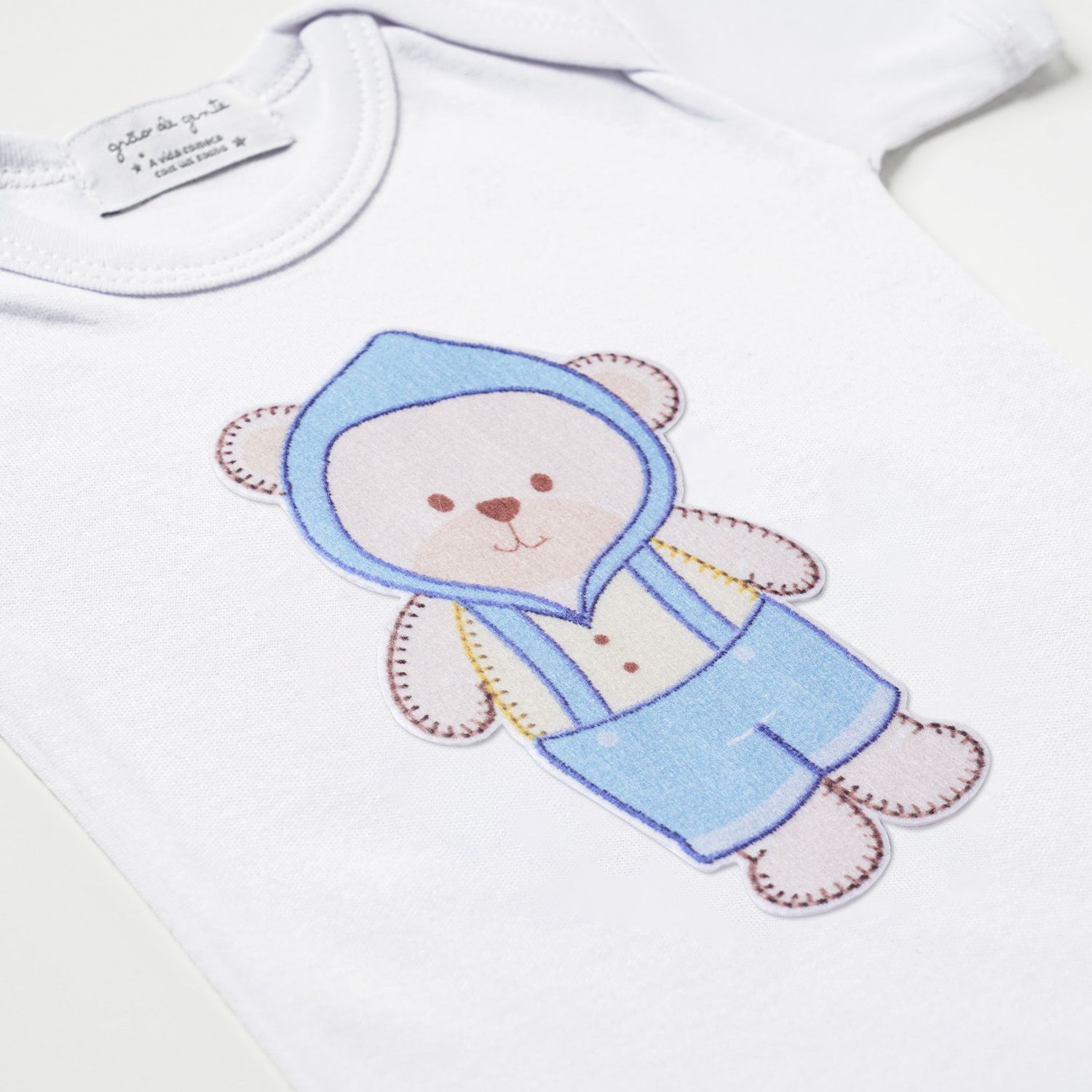 Body Manga Curta Ursinho Bebê Azul Tam P