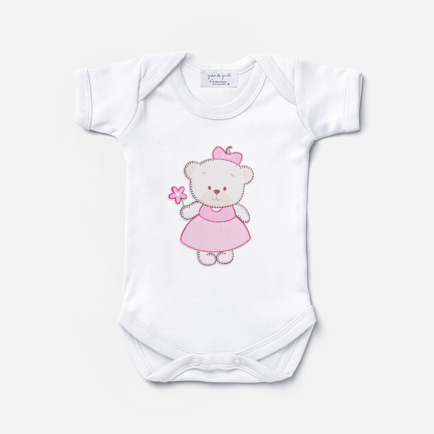 Body Manga Curta Ursinha Bebê Rosa Tam P
