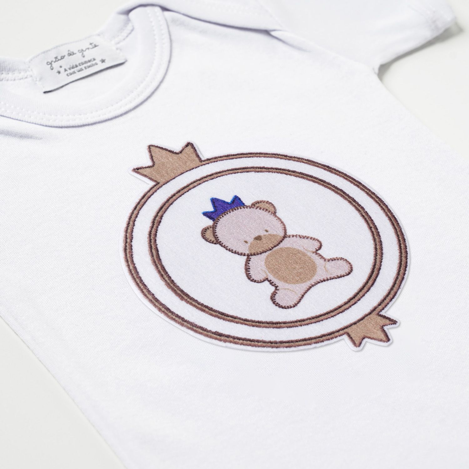 Body Manga Curta Urso Teddy Realeza Tam P