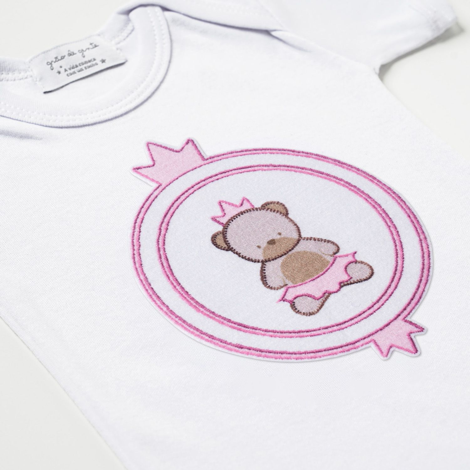 Body Manga Curta Ursinha Realeza Tam P