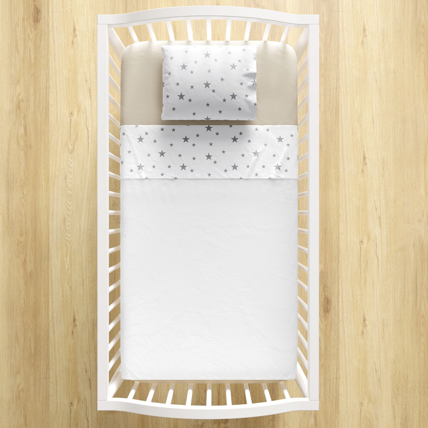 Jogo de Lençol Berço Estrelinhas Cinza e Bege 3 peças