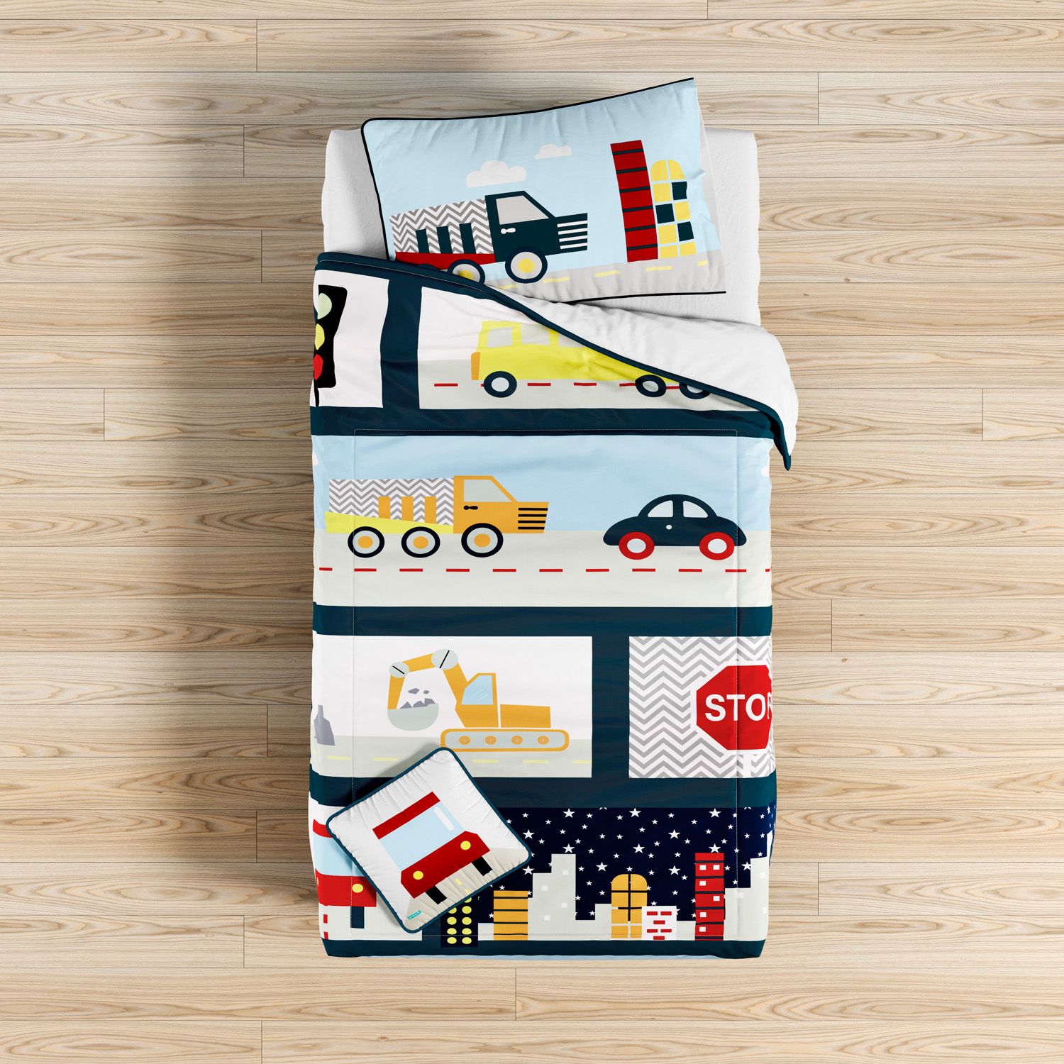 Kit Cama Infantil Solteiro Carrinhos Azul Marinho