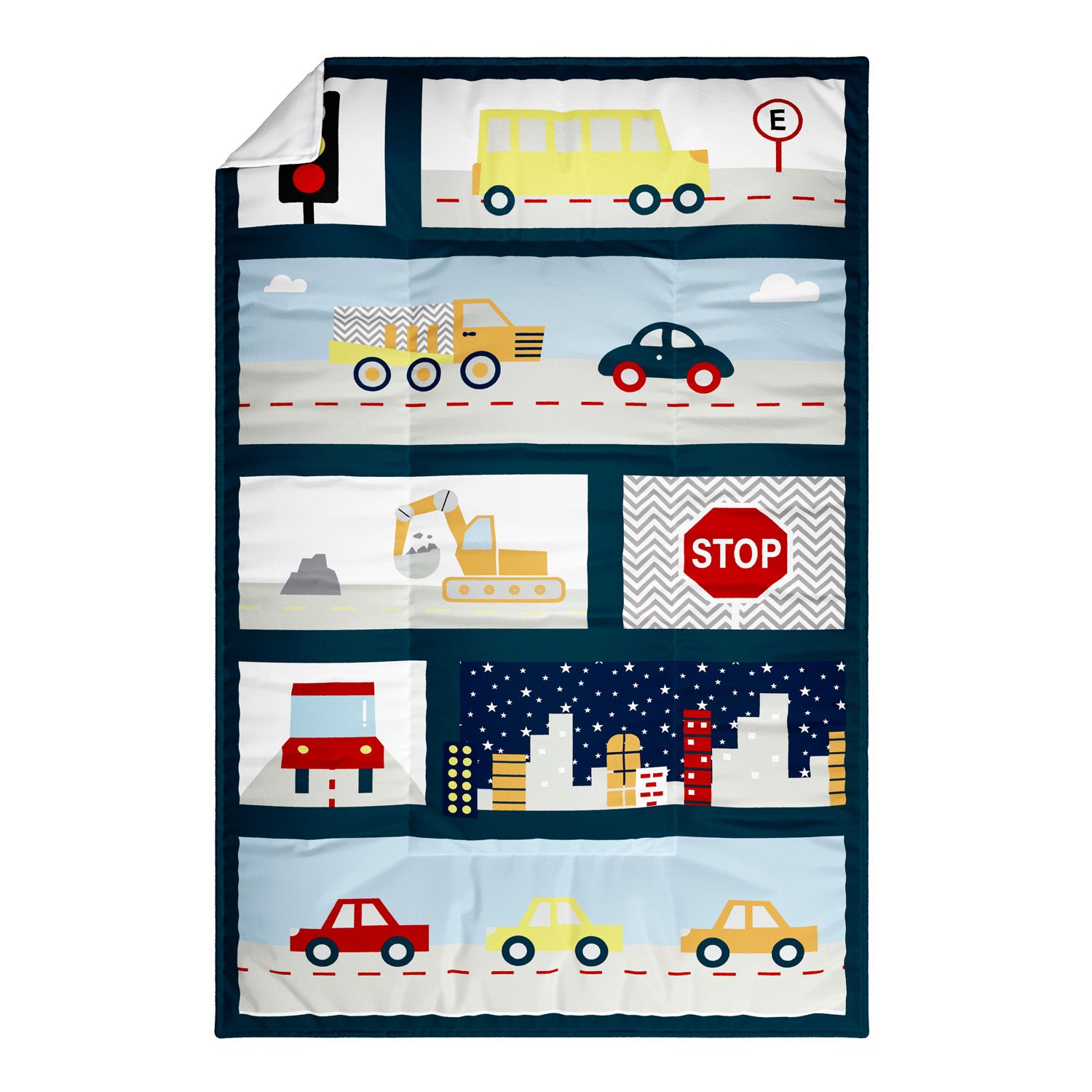 Kit Cama Infantil Solteiro Carrinhos Azul Marinho