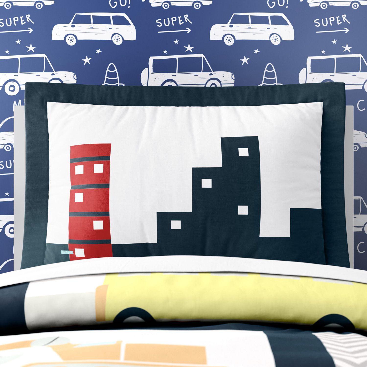 Kit Cama Infantil Solteiro Carrinhos Azul Marinho