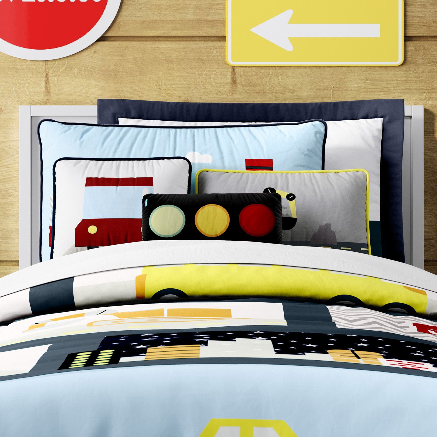 Kit Cama Infantil Solteiro Carrinhos Azul Marinho