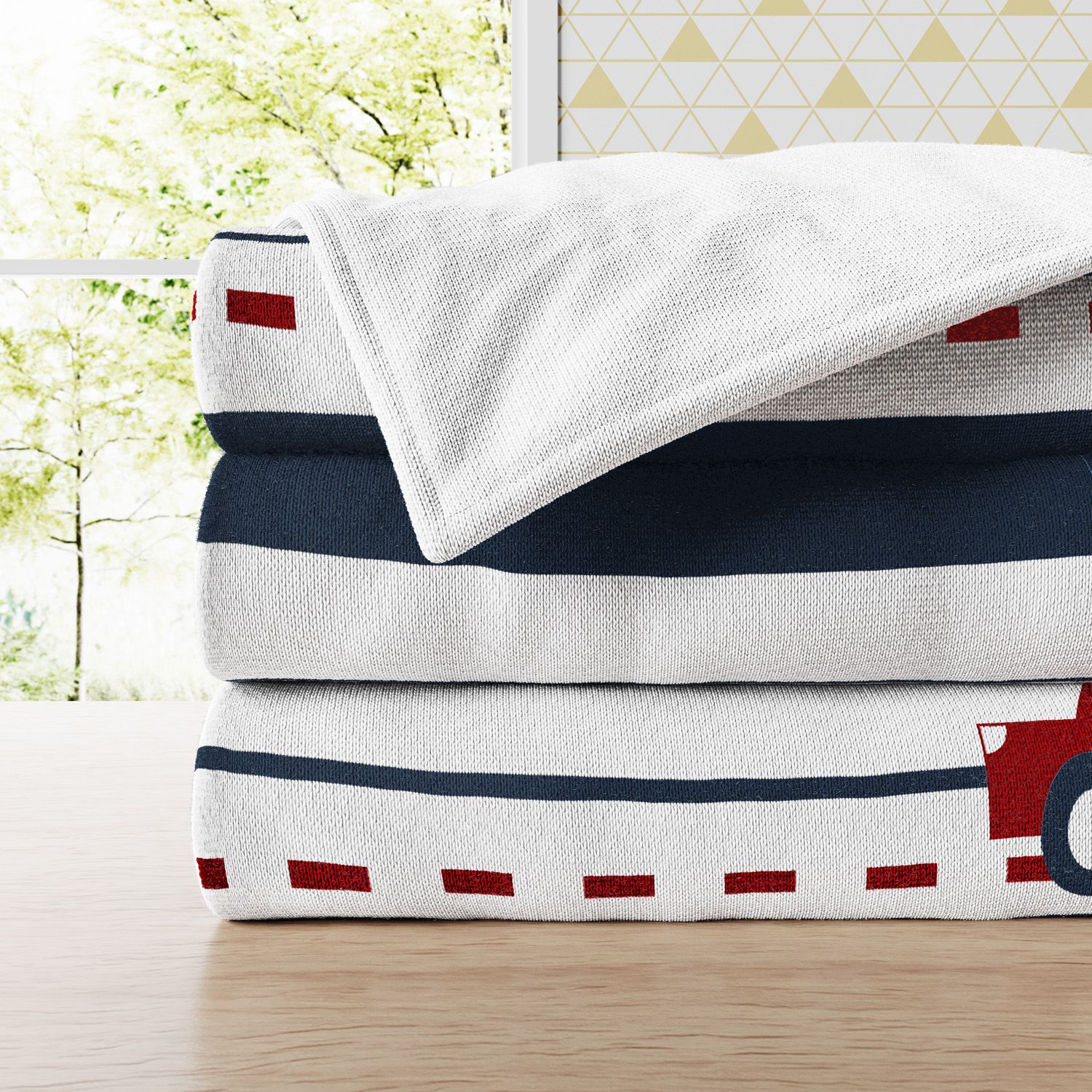 Manta Infantil Solteiro Tricot Carrinhos Azul Marinho e Vermelho 1,20M