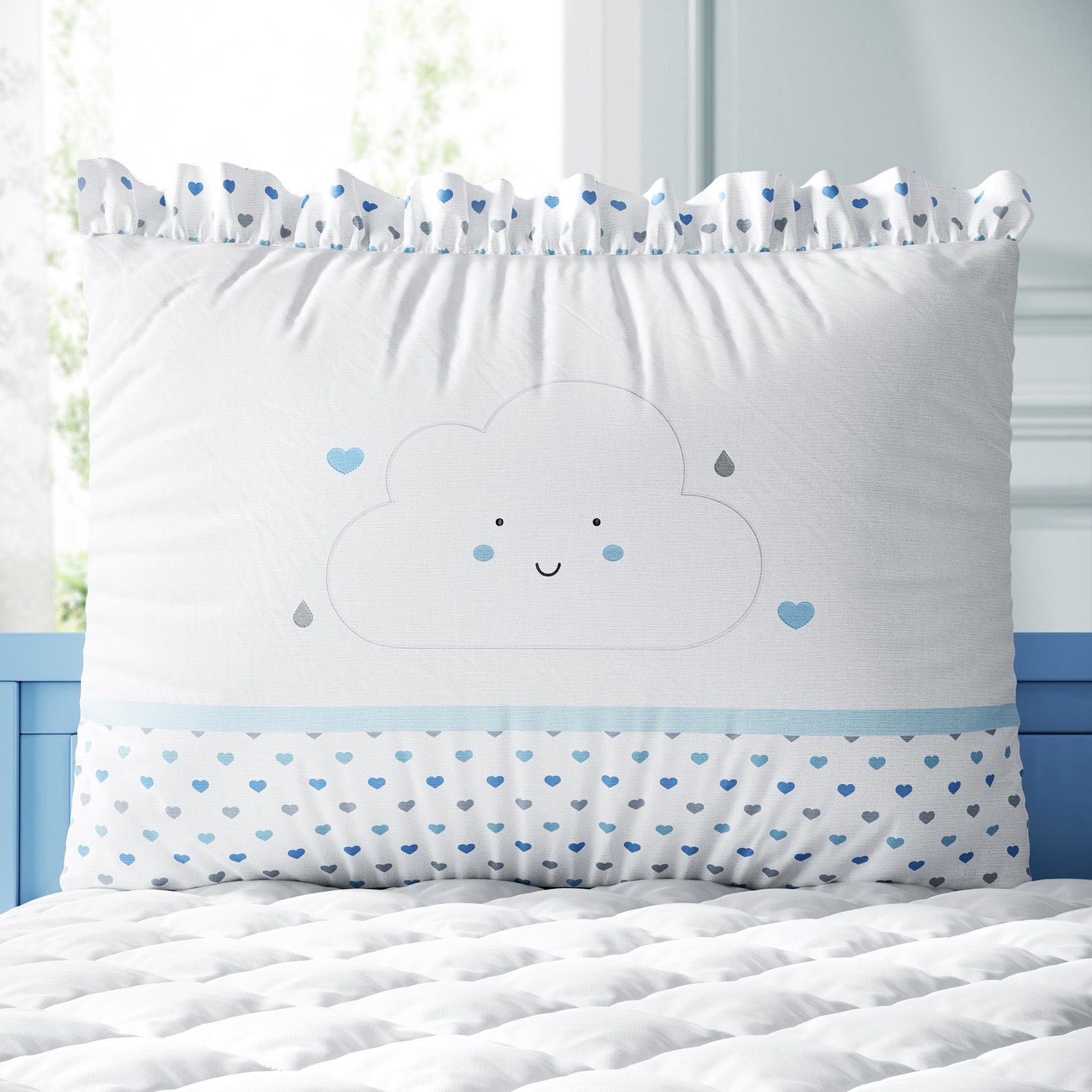 Kit Berço Trança Nuvem Coração Rosa