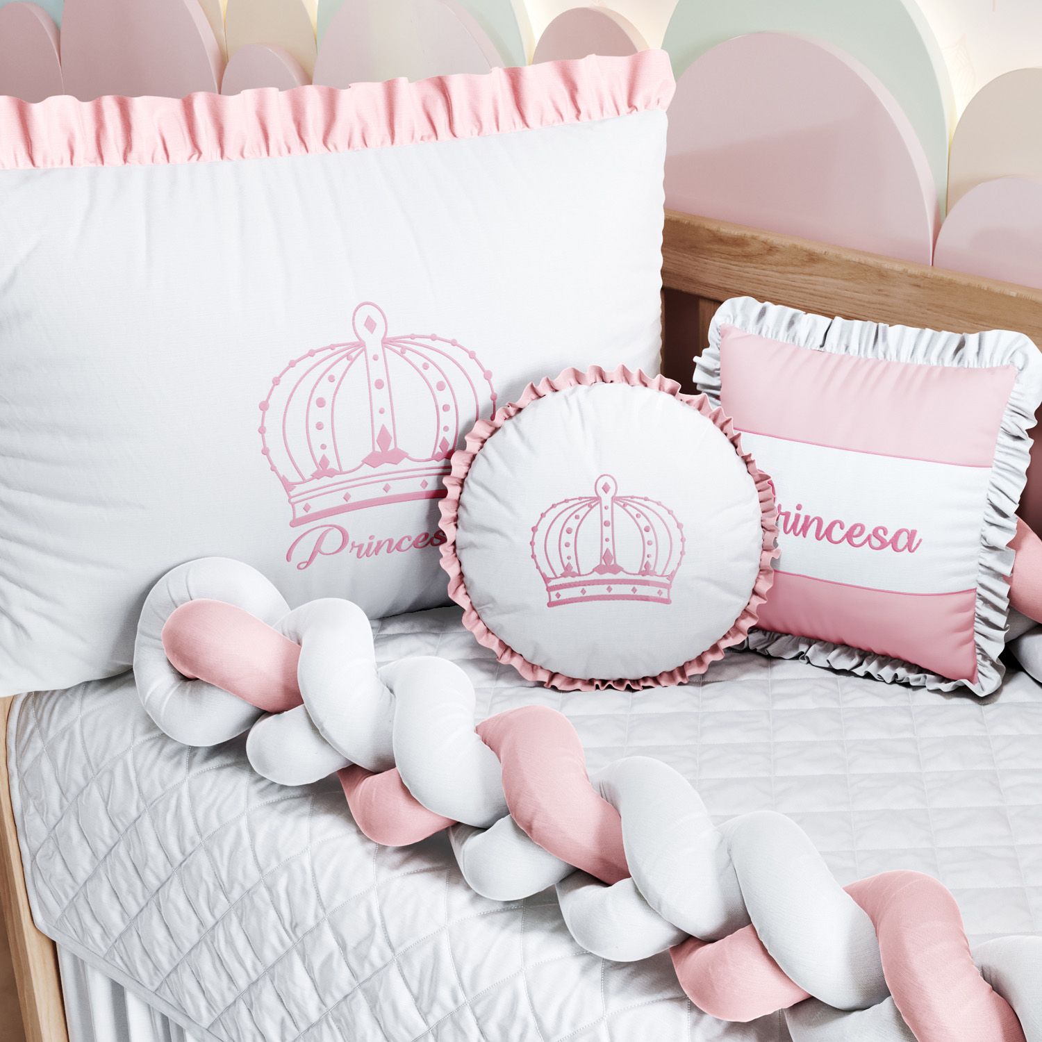 Kit Berço Duas Tranças Menina Princesa Rosa