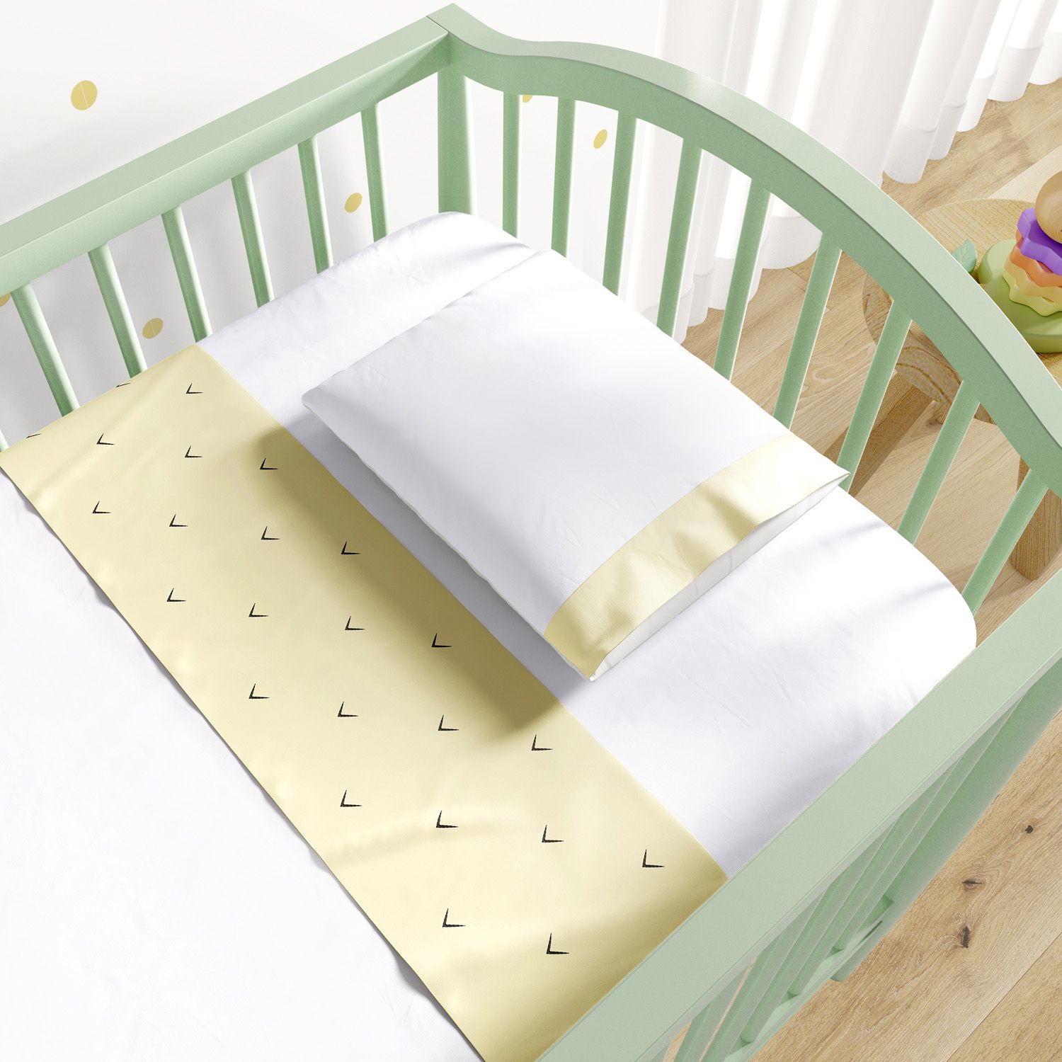 Jogo de Lençol Berço Bordado Frutinhas Amarelo 3 peças