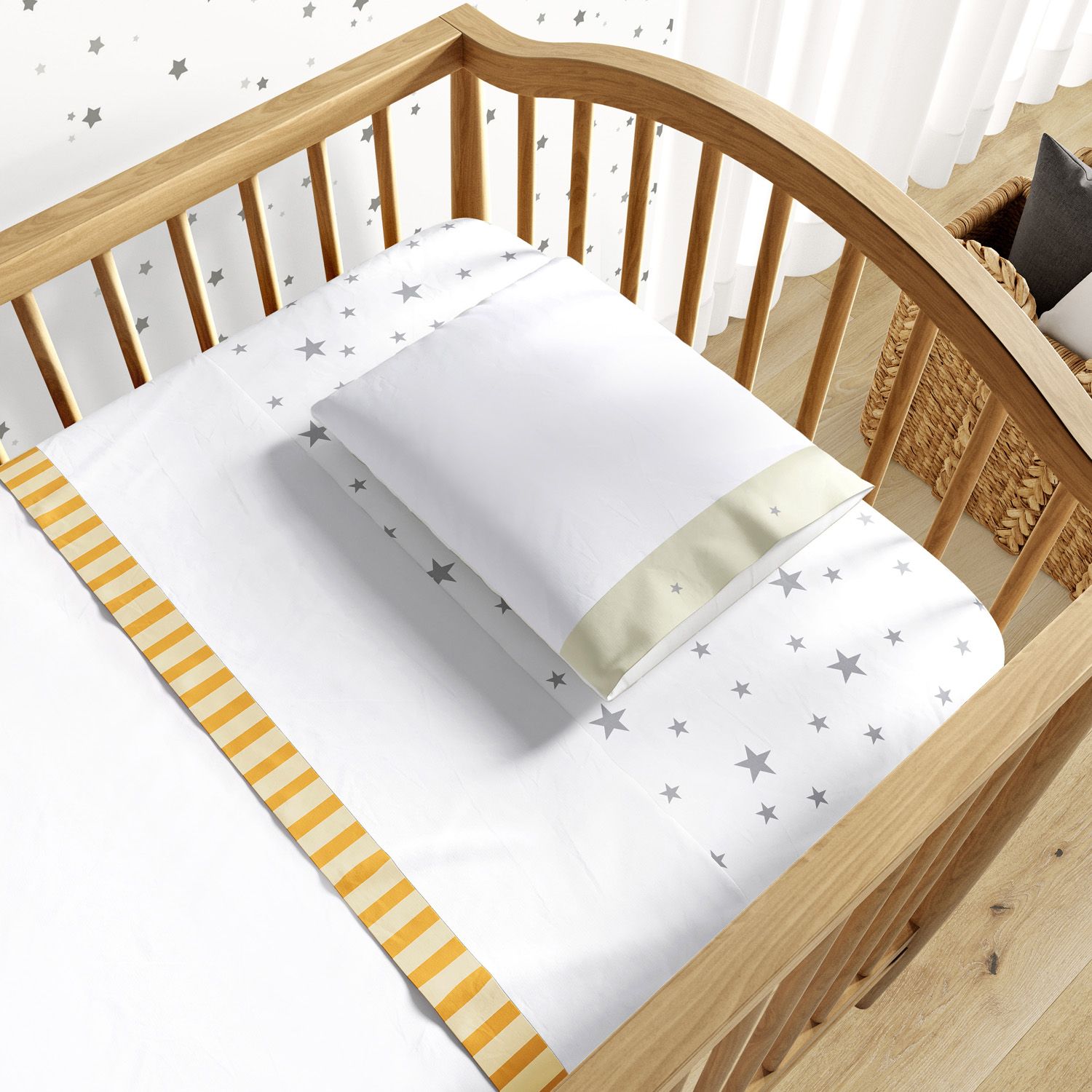 Jogo de Lençol Berço Estrelas e Listras Laranja 3 peças