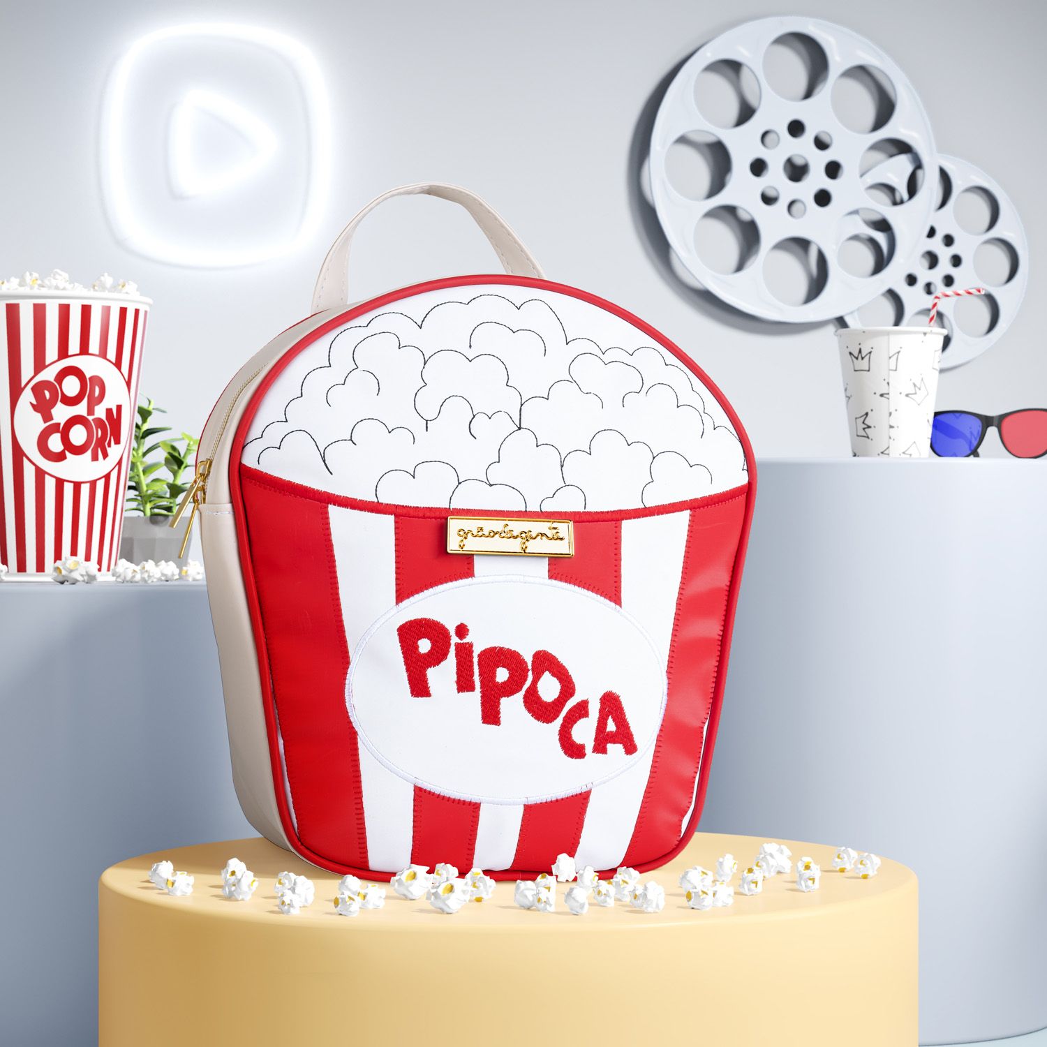 Mochila Infantil Pipoca Branco e Vermelho 27cm