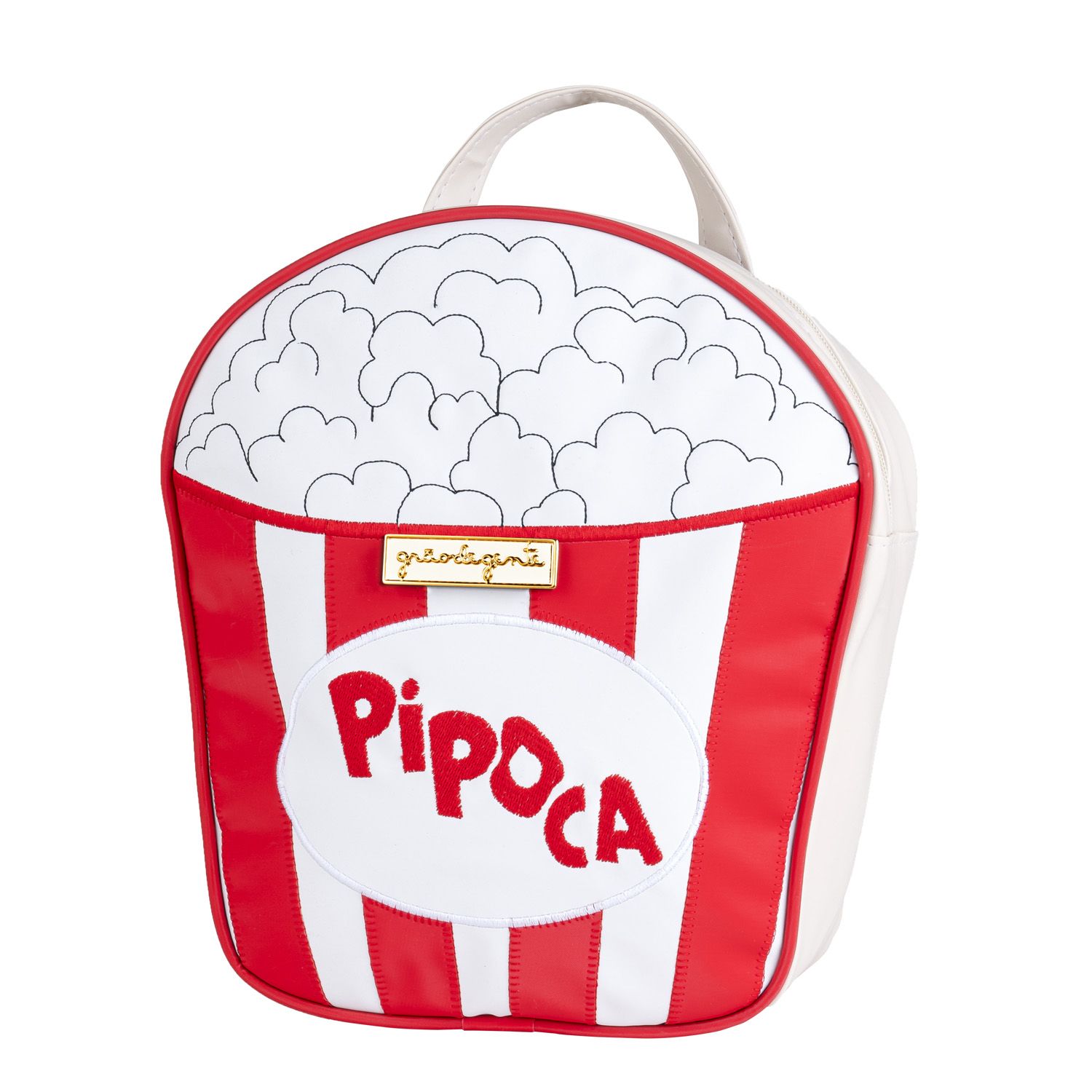 Mochila Infantil Pipoca Branco e Vermelho 27cm