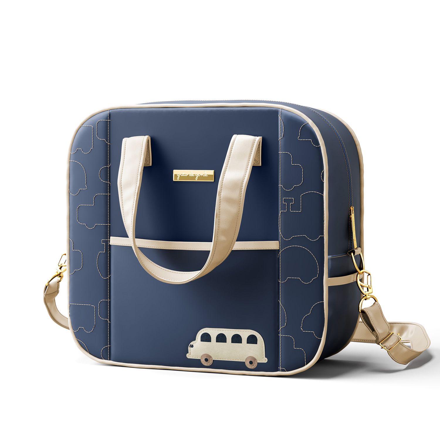 Bolsa Maternidade Carrinhos Ônibus Azul Marinho 35cm