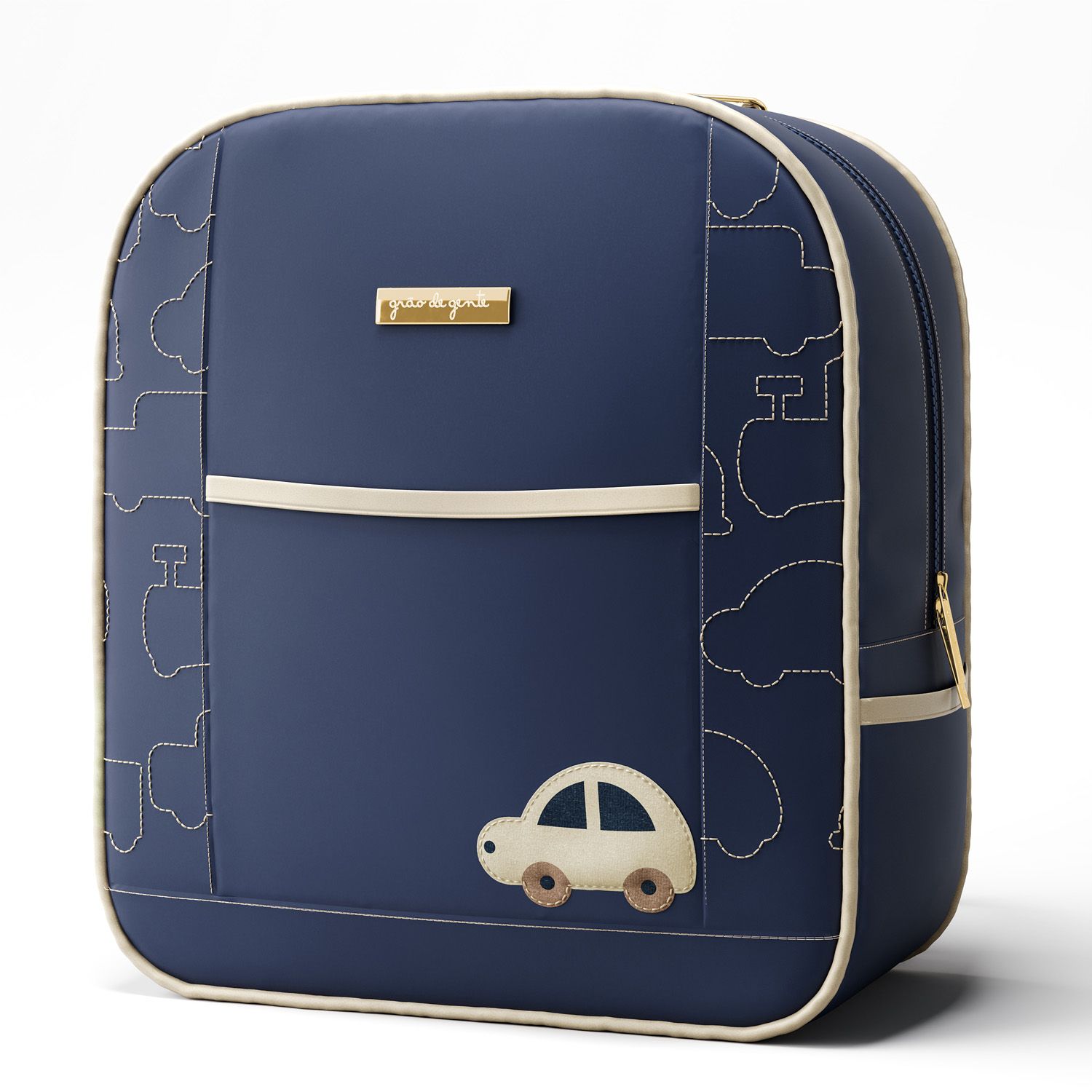 Mochila Maternidade Carrinhos Azul Marinho 36cm