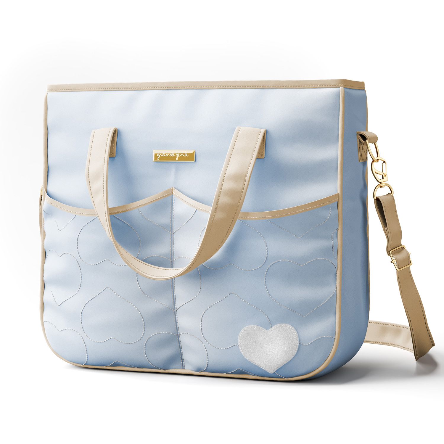 Bolsa Maternidade Tote Coração Rosa e Cinza 37cm