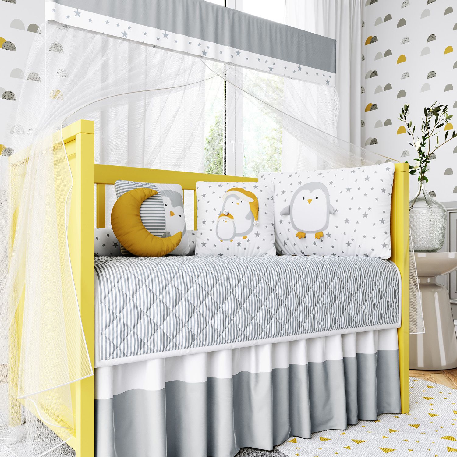 Kit Berço Rolinho Pinguim Estrelinha