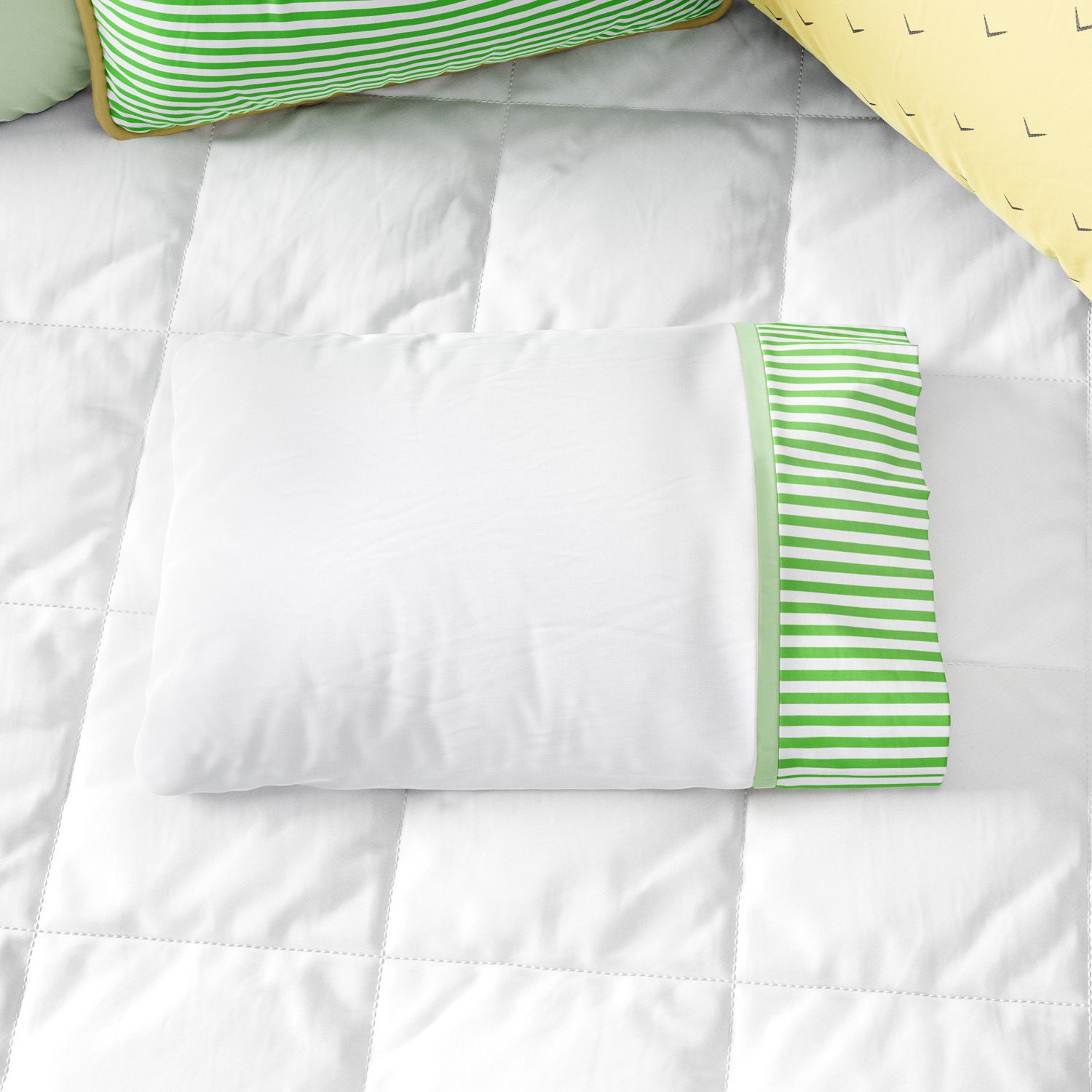 Jogo de Fronhas com Estampas Geométricas Amarelo e Verde 3 Peças