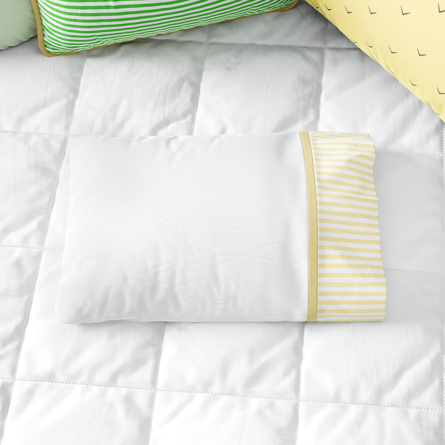 Jogo de Fronhas com Estampas Geométricas Amarelo e Verde 3 Peças