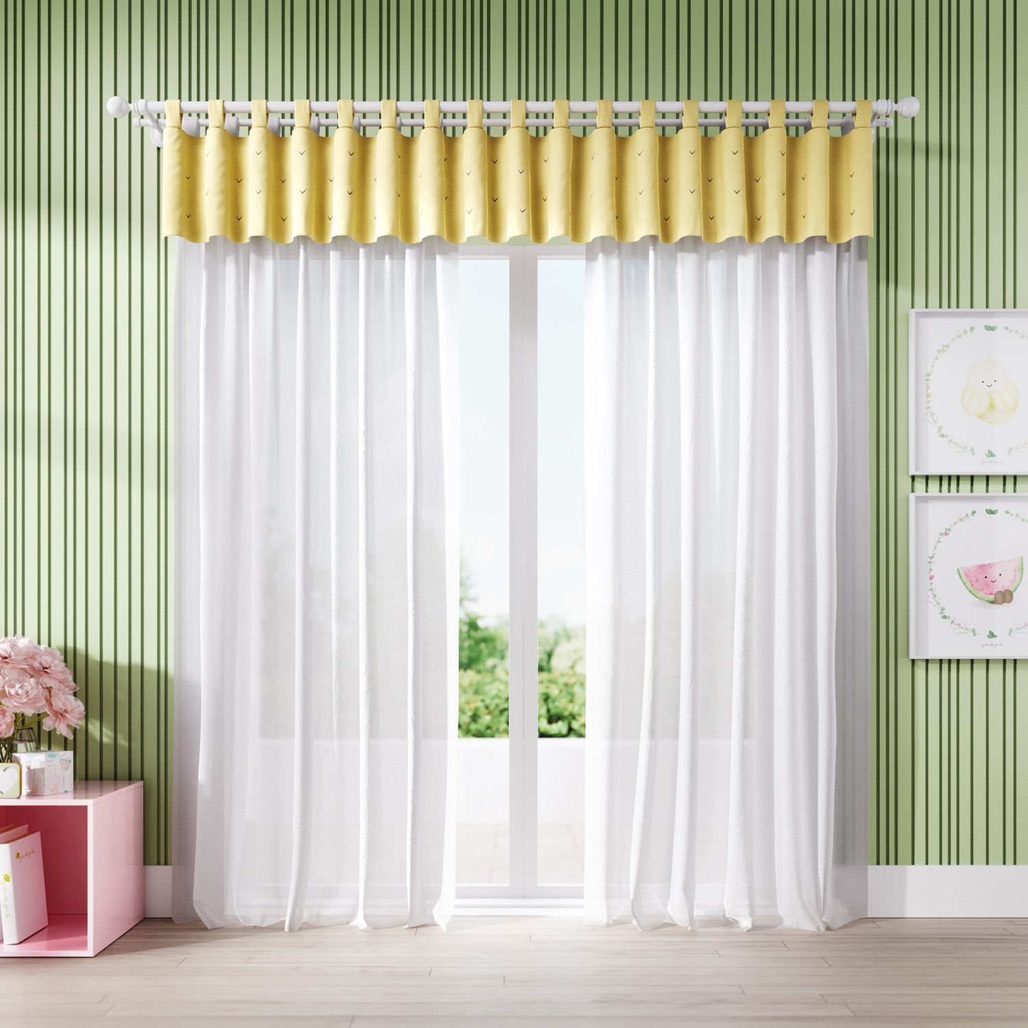 Cortina Bordada Abacaxi Amarelo