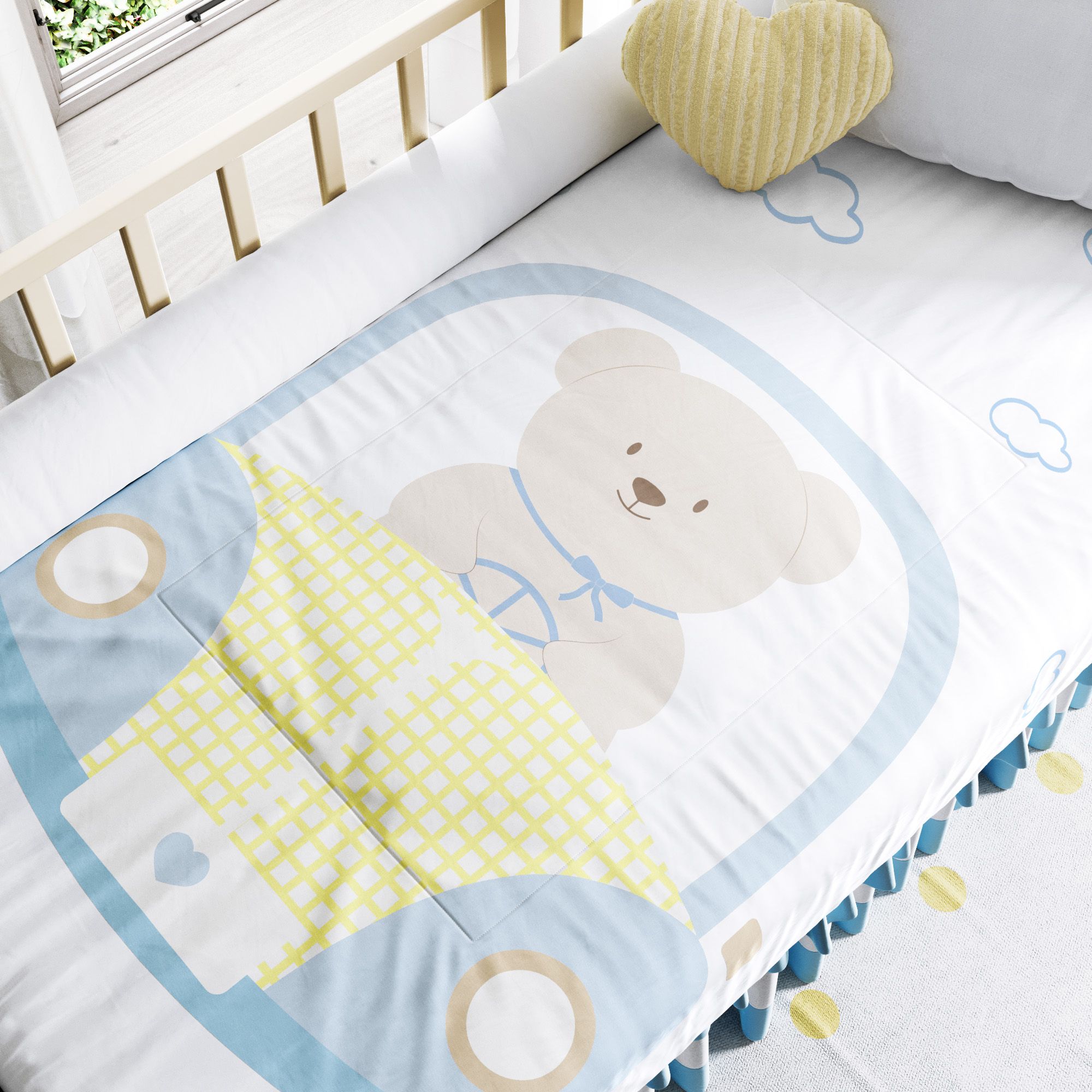 Edredom de Berço Ursinho Carrinho Azul