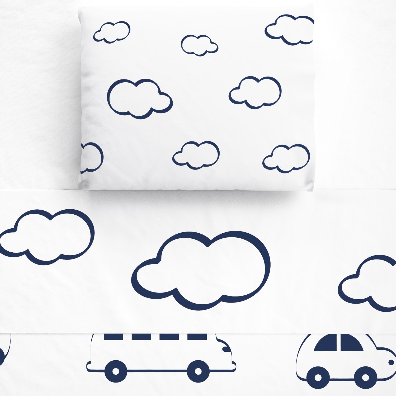 Jogo de Lençol Berço Nuvens e Carrinhos Azul 3 peças