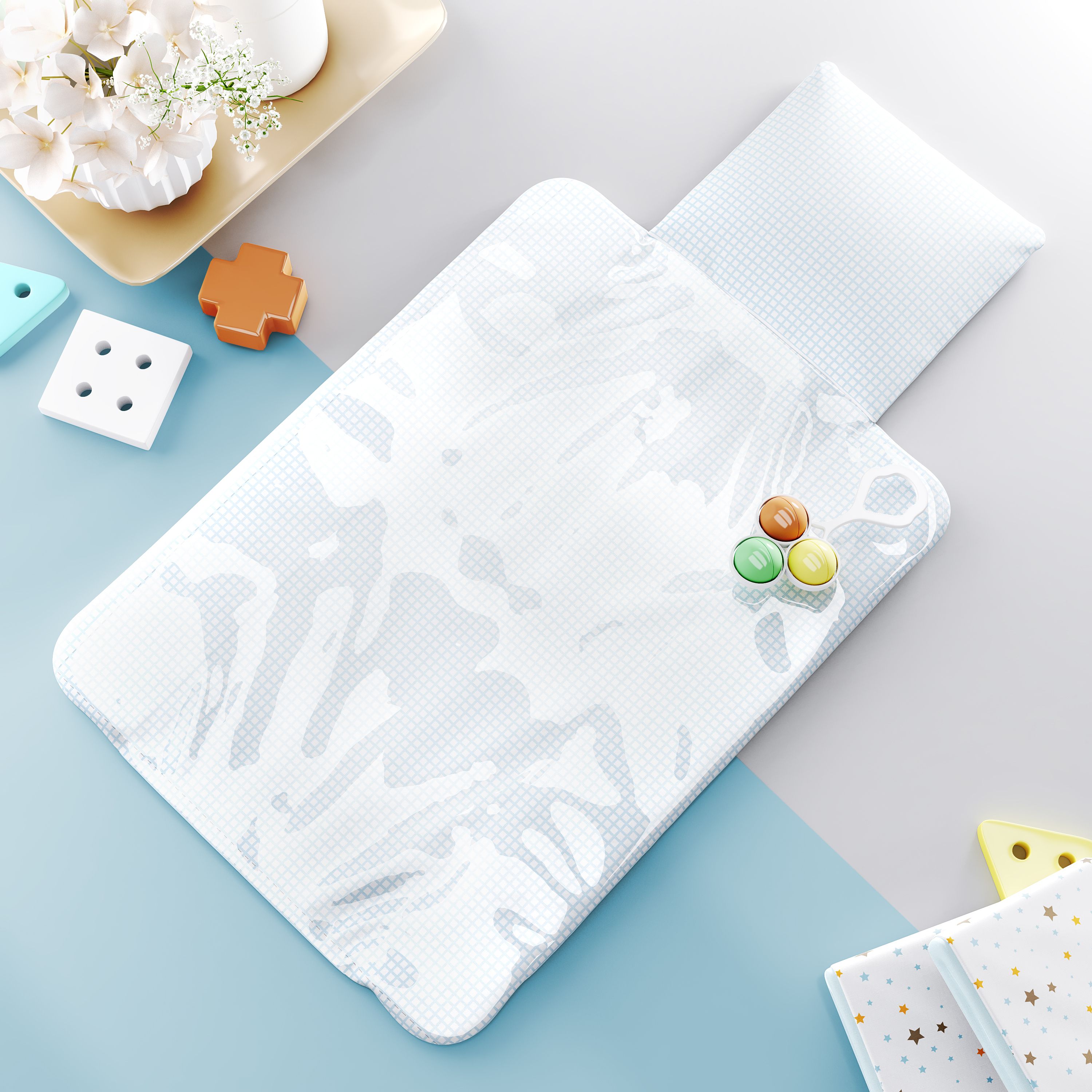 Trocador de Fraldas Portátil Carrinhos e Trenzinho Azul 73x40cm