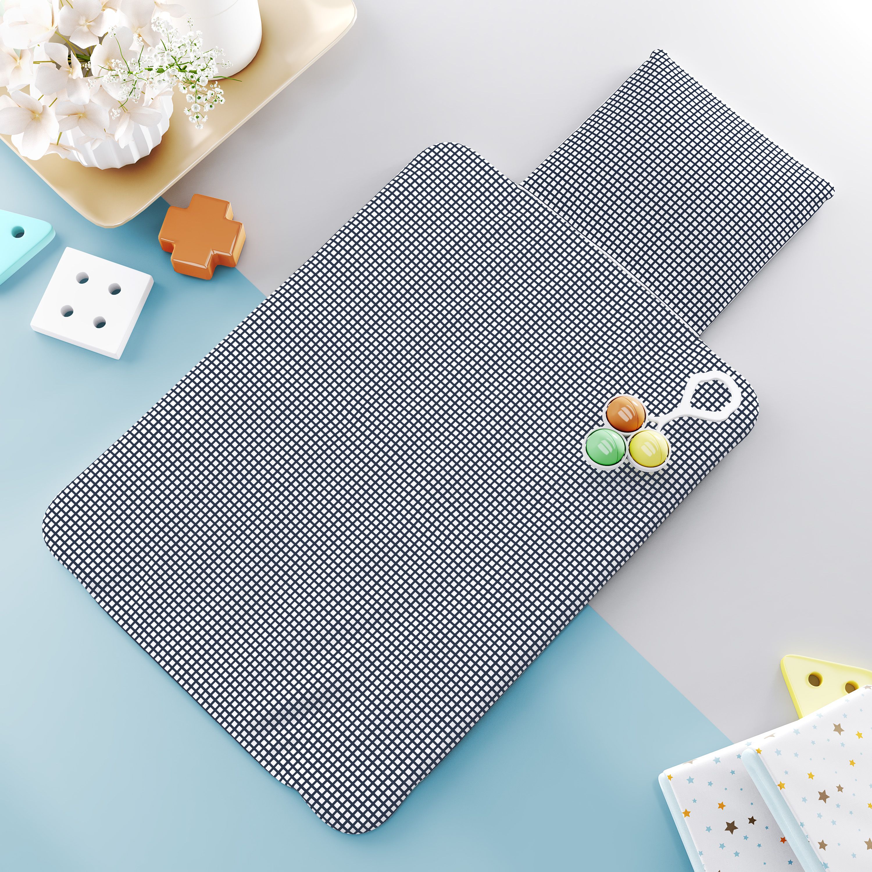 Trocador de Fraldas Portátil Carrinhos e Trenzinho Azul 73x40cm