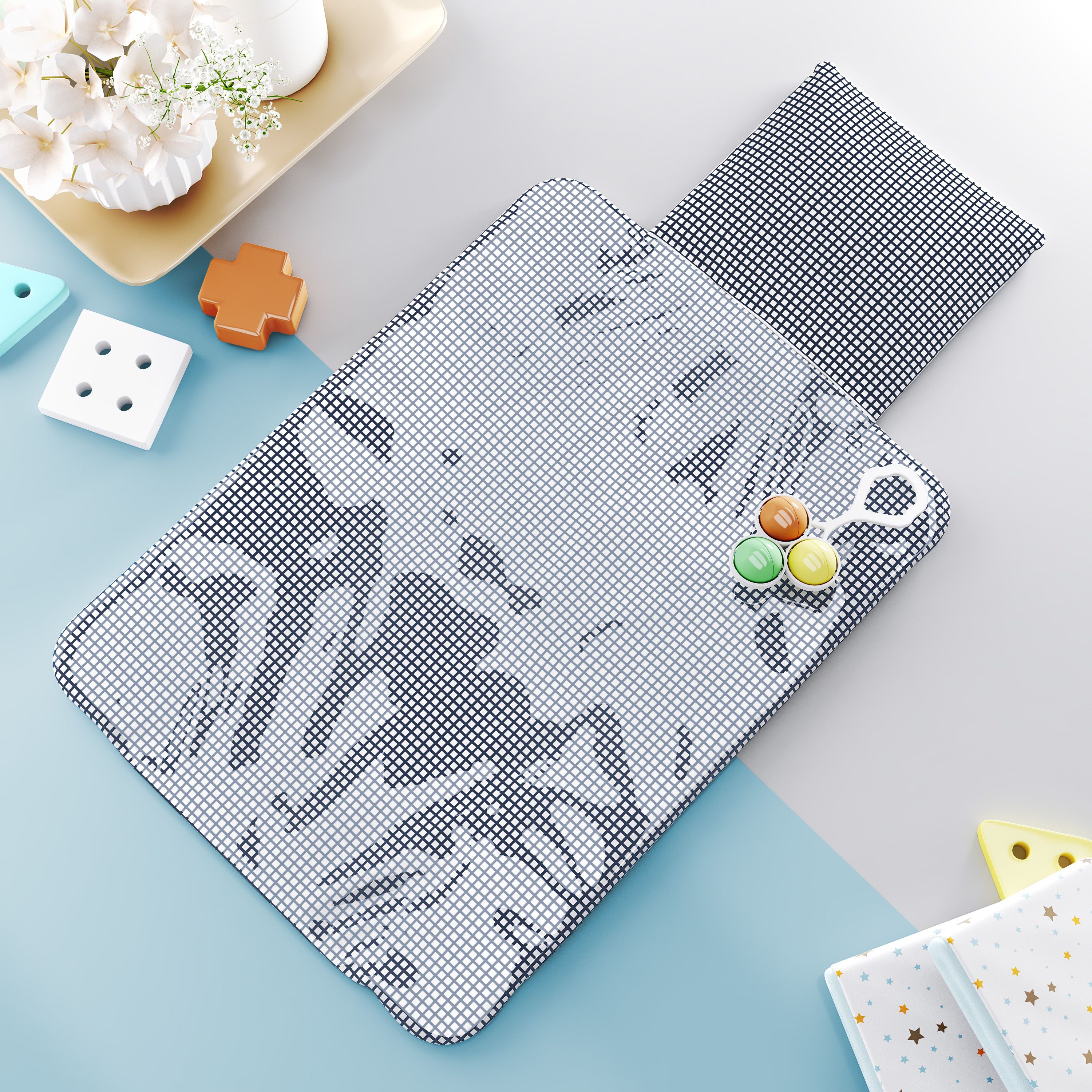 Trocador de Fraldas Portátil Carrinhos e Trenzinho Azul 73x40cm