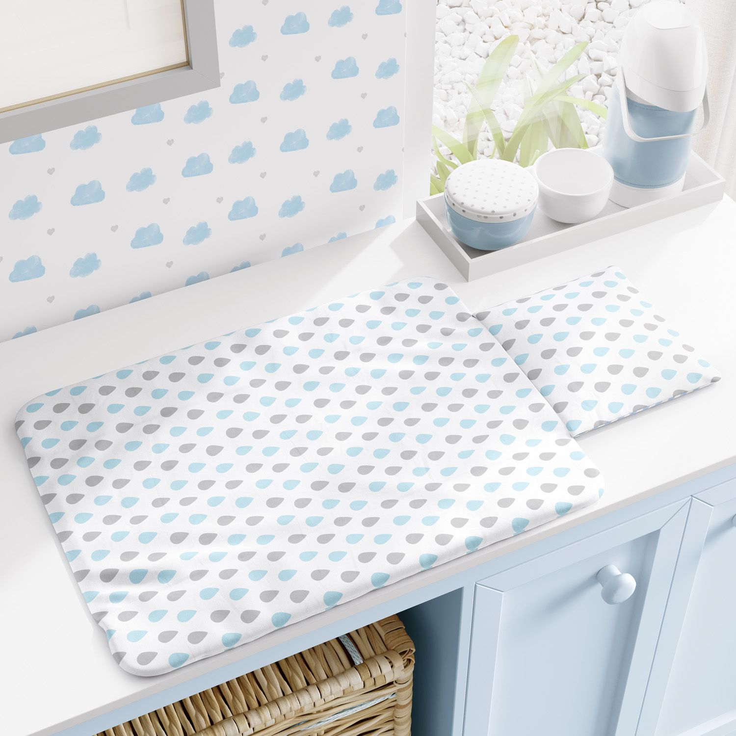 Trocador de Fraldas Portátil Nuvem de Algodão Azul 73x40cm