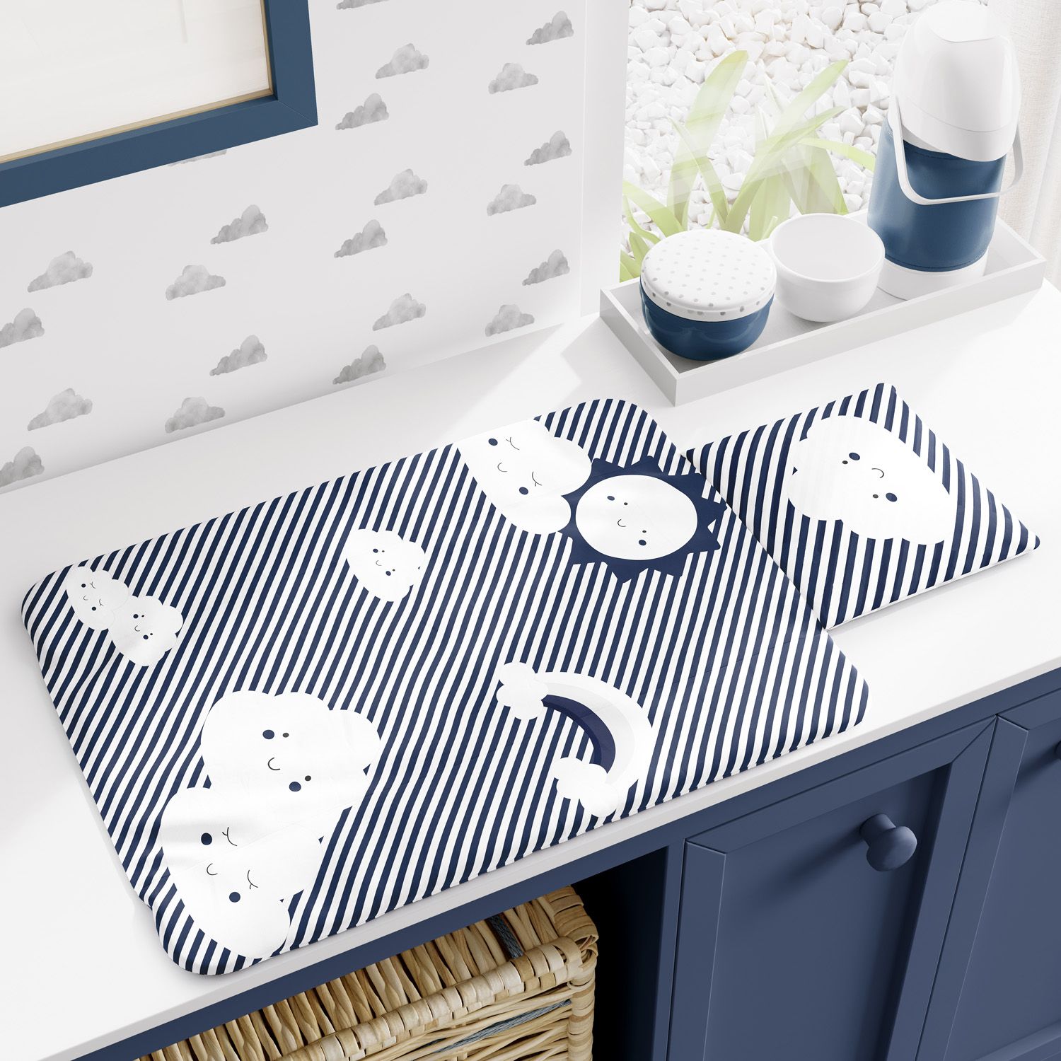 Trocador de Fraldas Portátil Nuvem de Algodão Azul 73x40cm