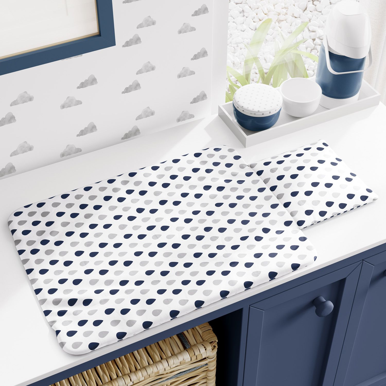 Trocador de Fraldas Portátil Nuvem de Algodão Azul 73x40cm