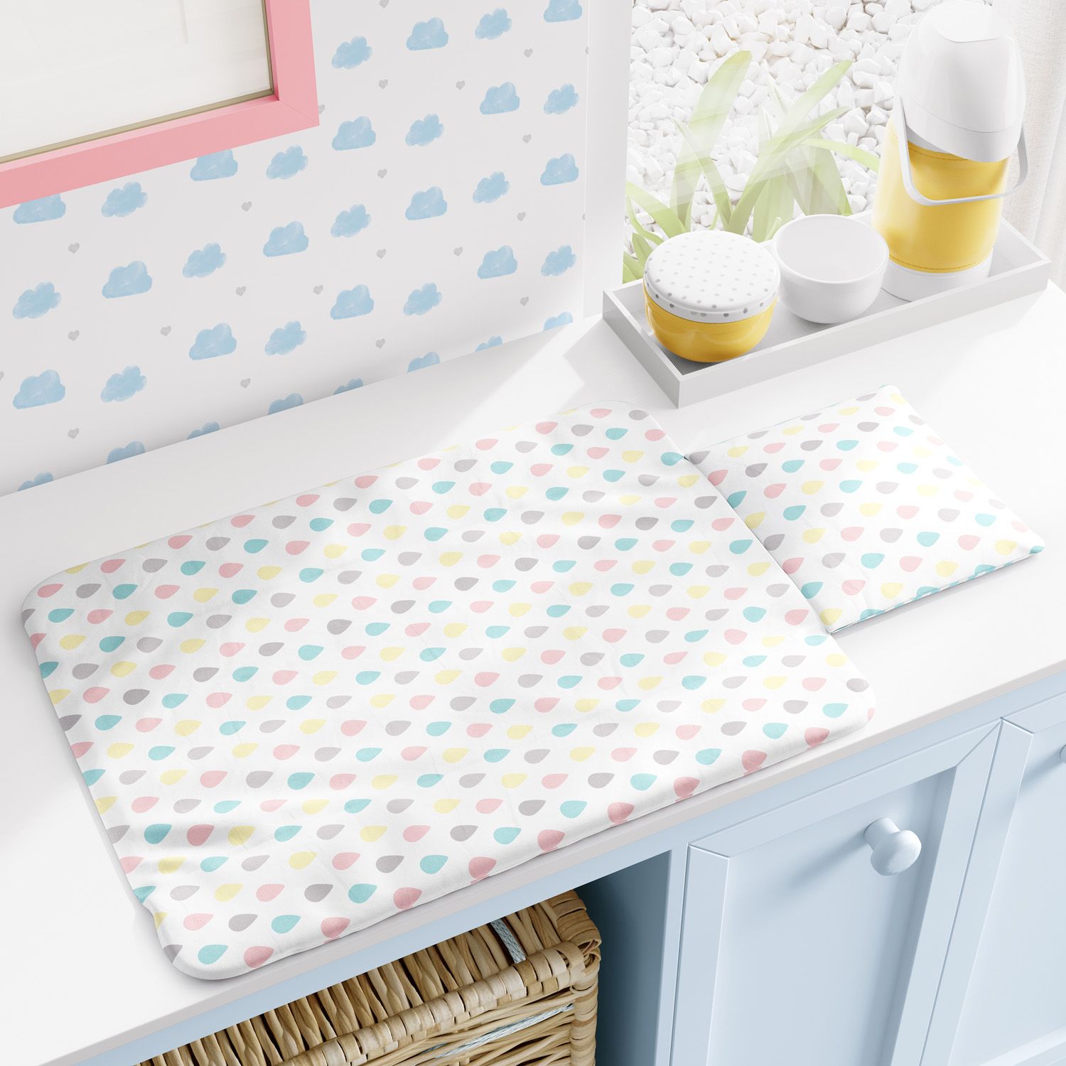 Trocador de Fraldas Portátil Nuvem de Algodão Azul 73x40cm