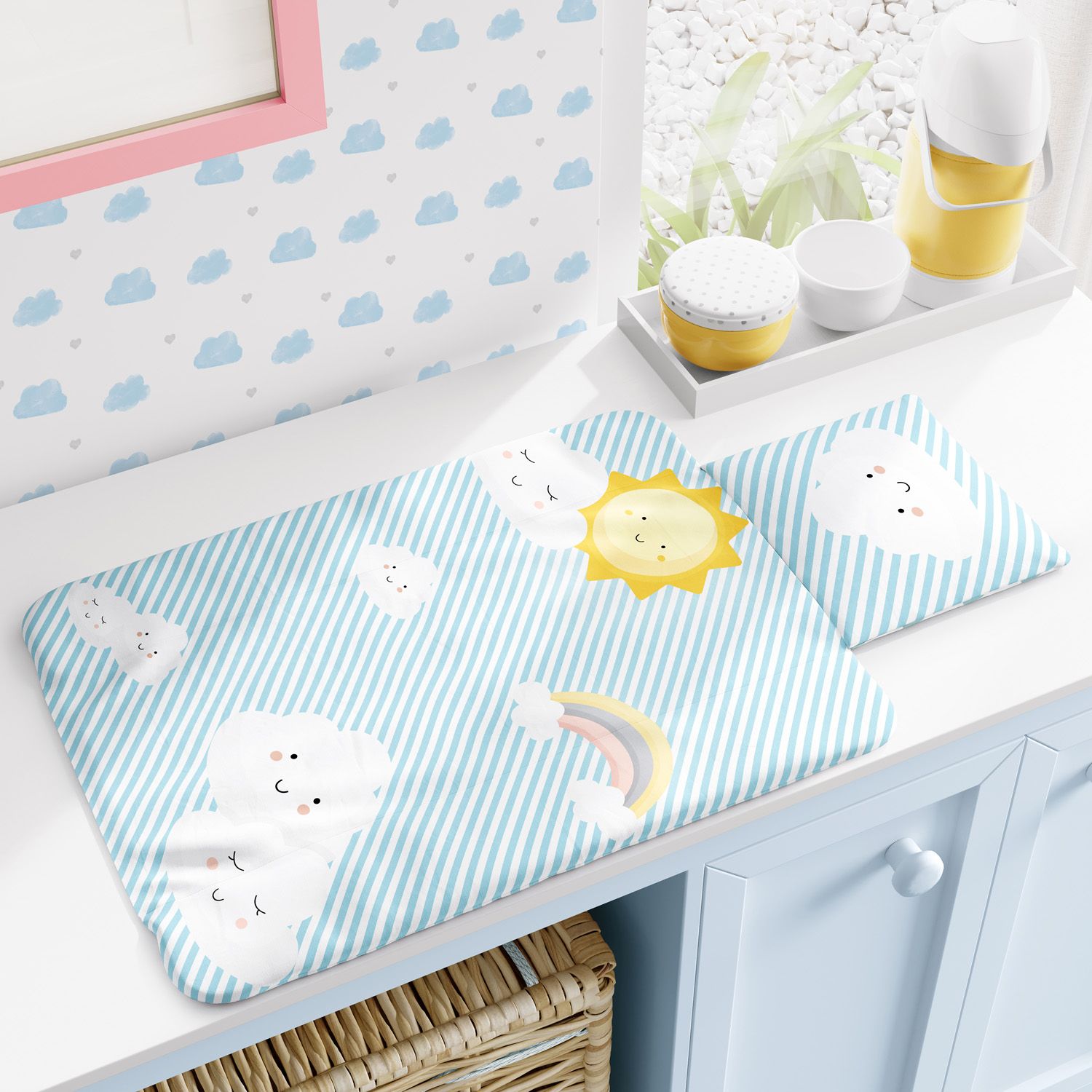 Trocador de Fraldas Portátil Nuvem de Algodão Azul 73x40cm