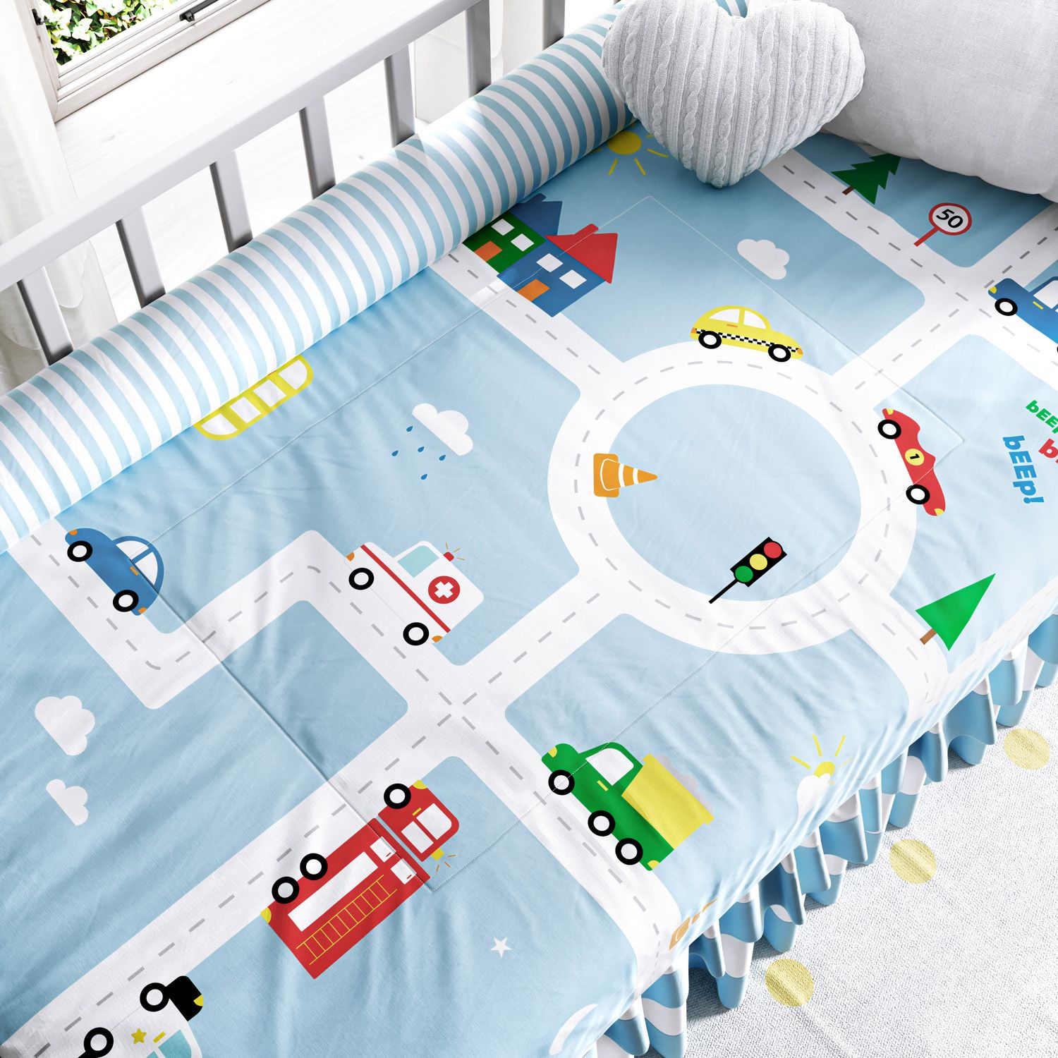 Edredom de Berço Pista de Carrinhos Bibi Azul