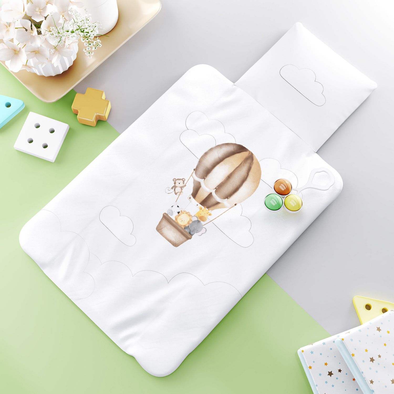 Trocador de Fraldas Portátil Balão Safári Aquarela 73x40cm