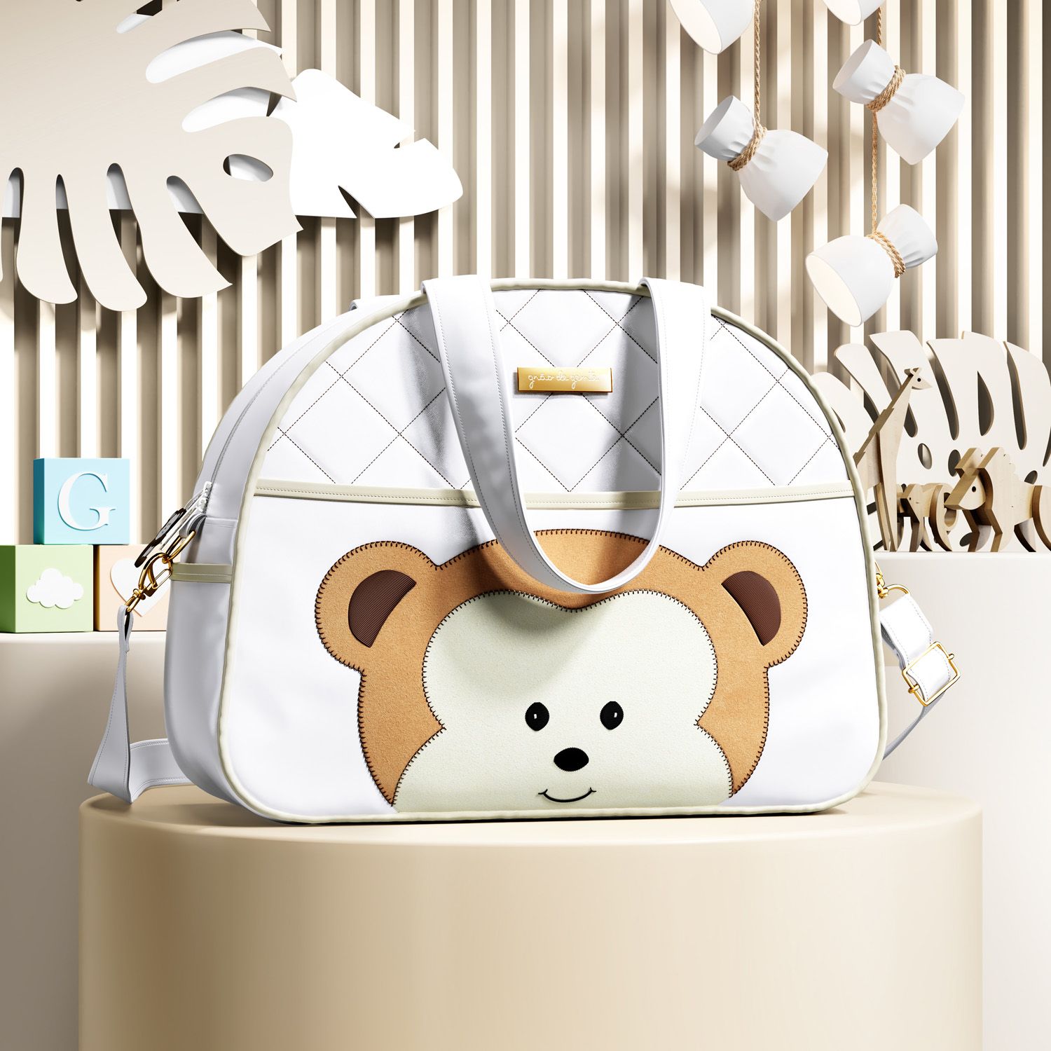 Bolsa Maternidade Amiguinho Macaquinho Branco 35cm