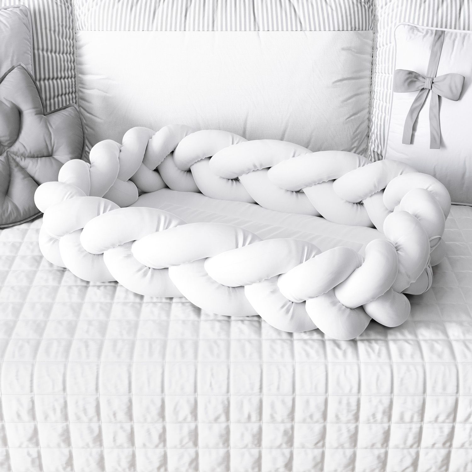 Ninho para Bebê Trança com Mosquiteiro Rosa e Cinza 80cm