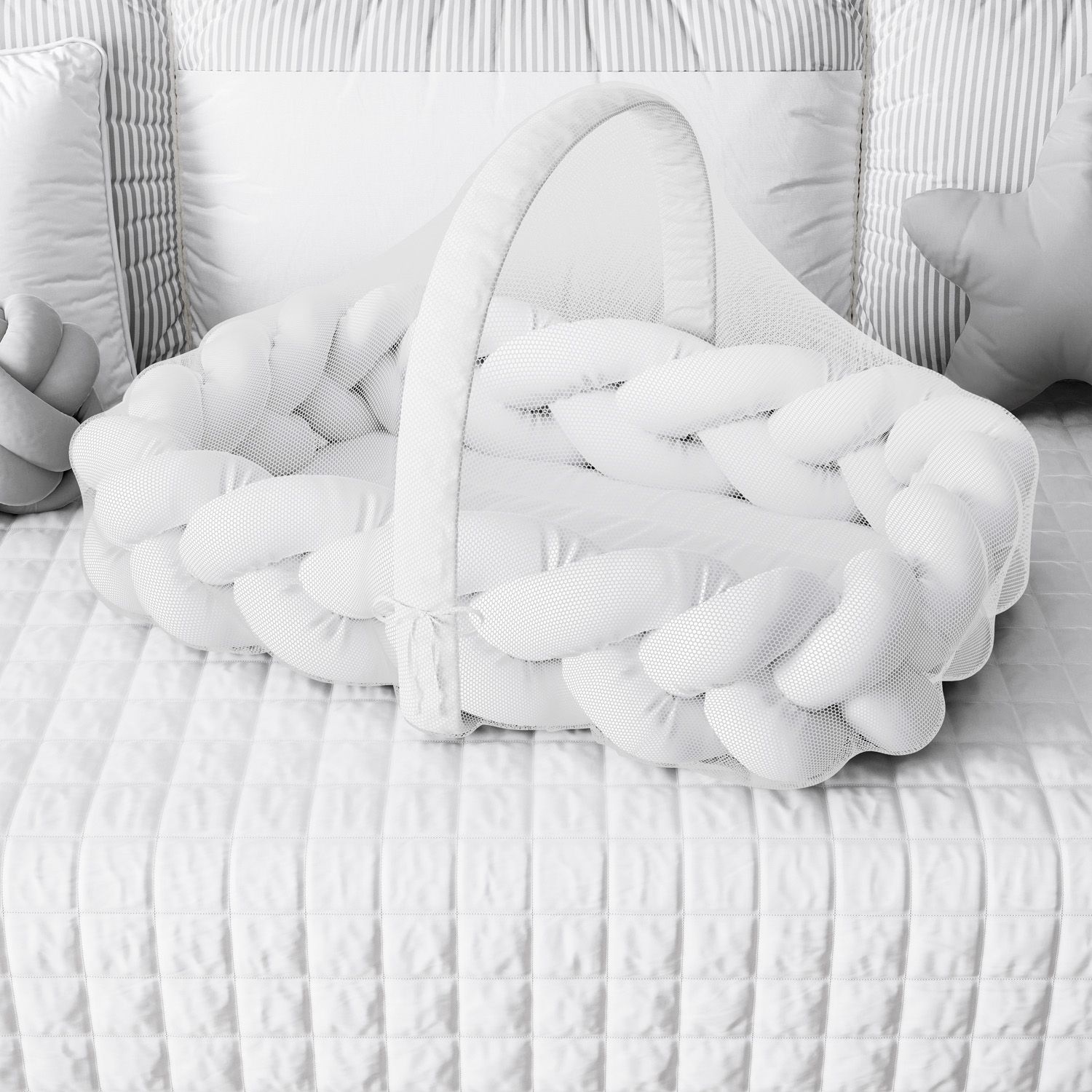 Ninho para Bebê Trança com Mosquiteiro Rosa e Cinza 80cm