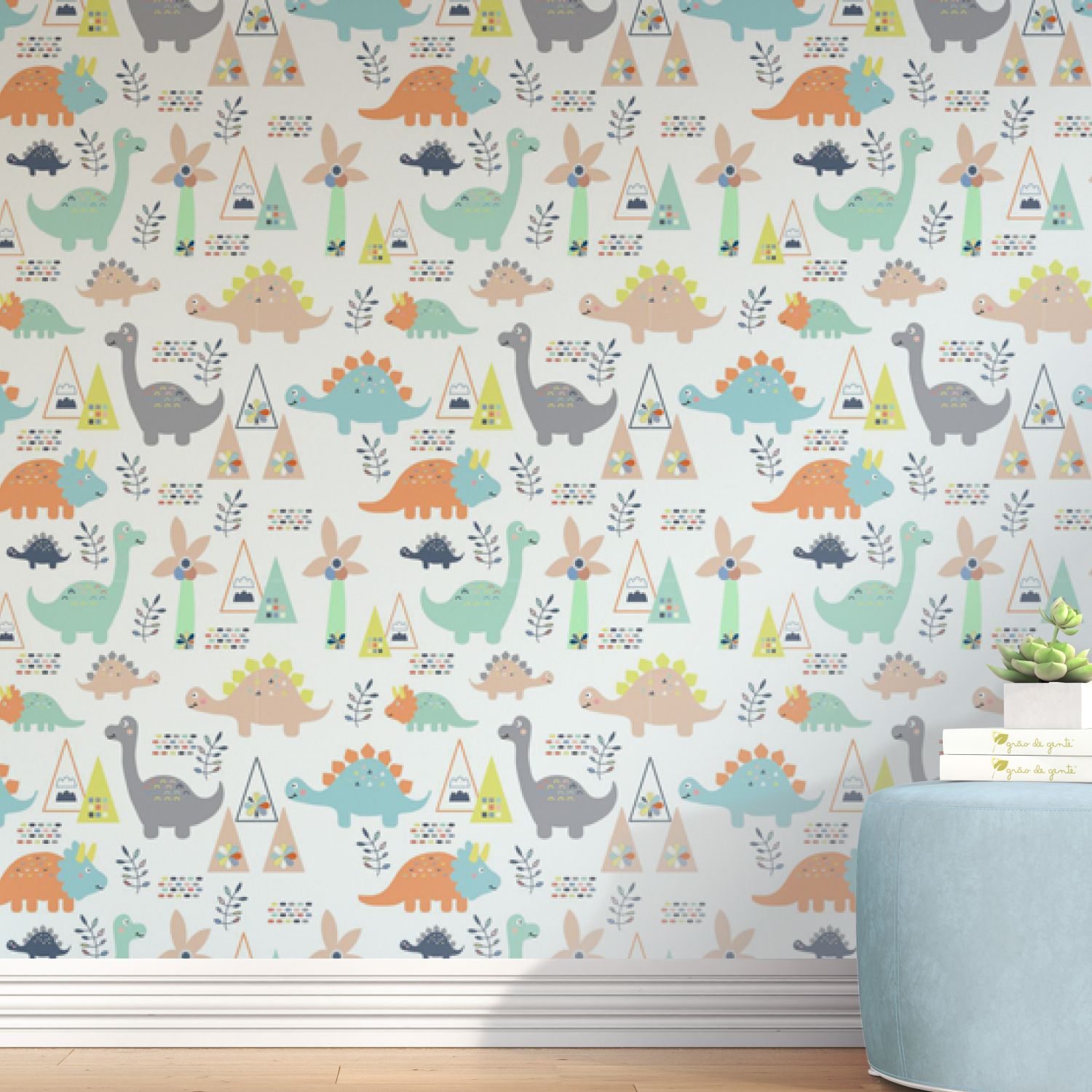 Papel de Parede Dinossauro Geométrico Colorido 3M