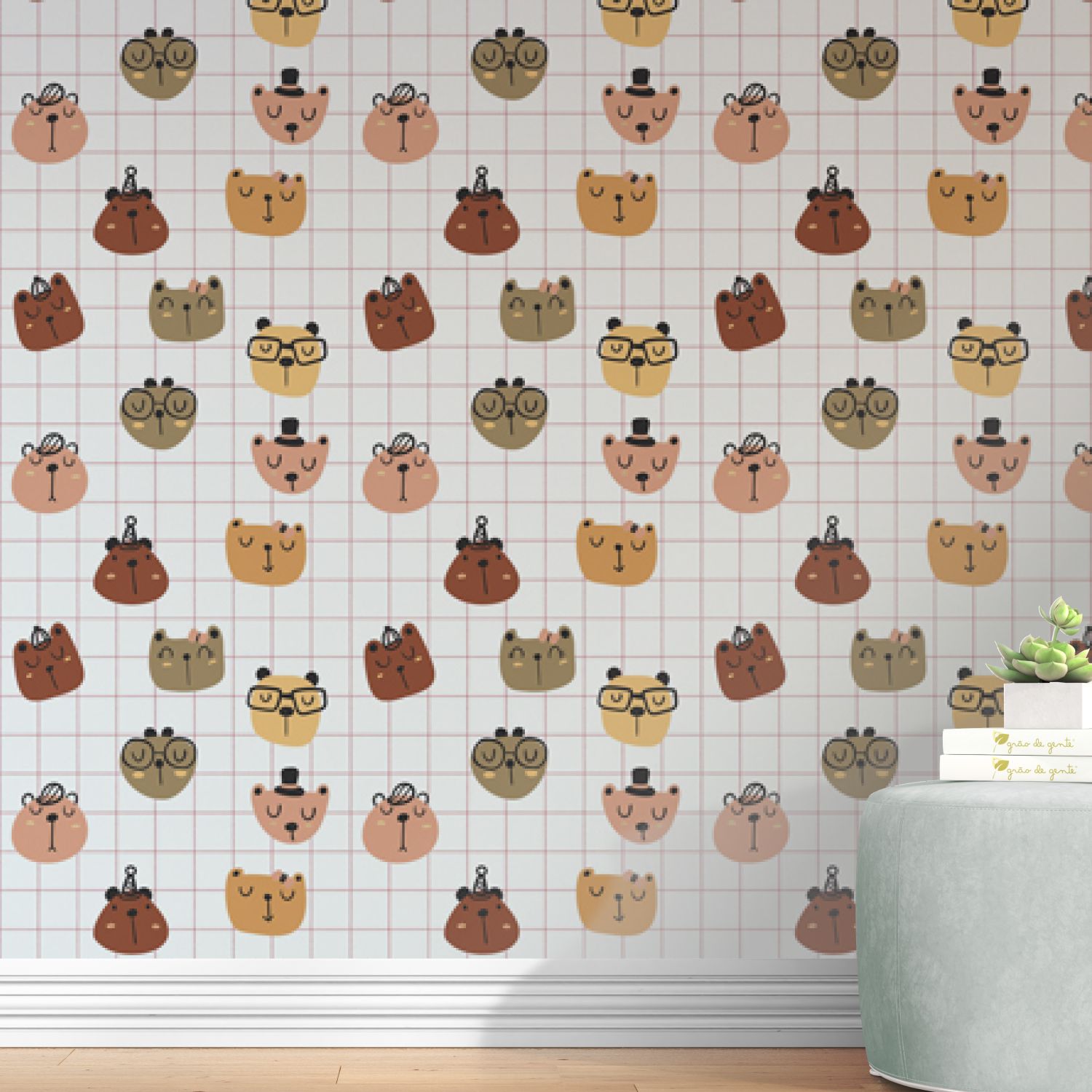 Papel de Parede Ursinhos Aristocratas Quadriculado 3M