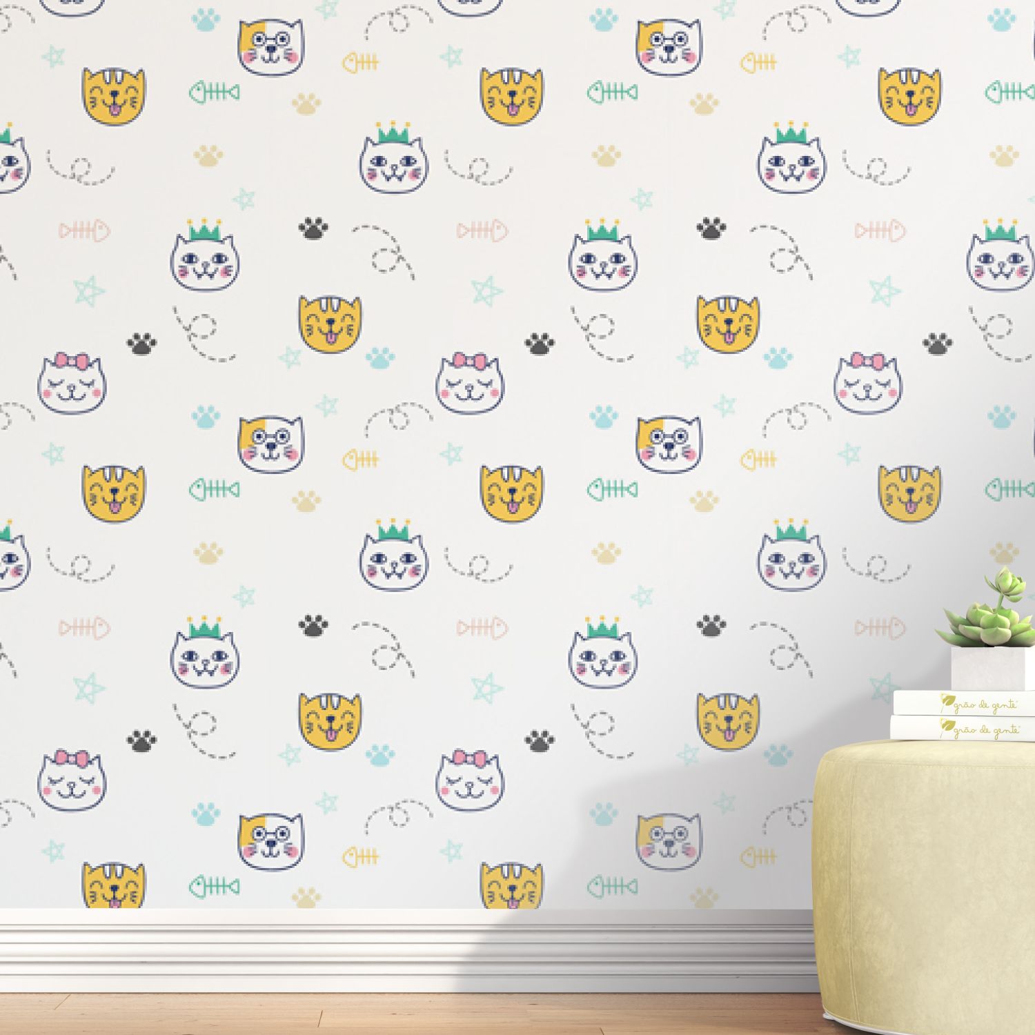 Papel de Parede Gatinhos e Patinhas Colorido 3M