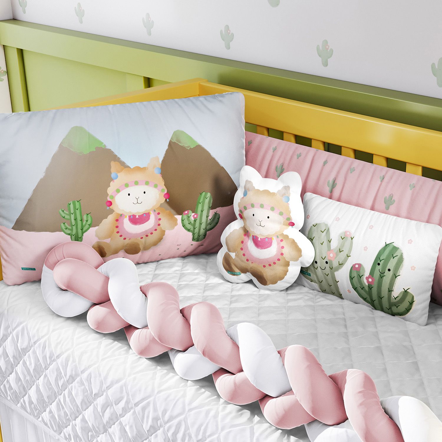 Kit Berço Trança Lhama e Cactos