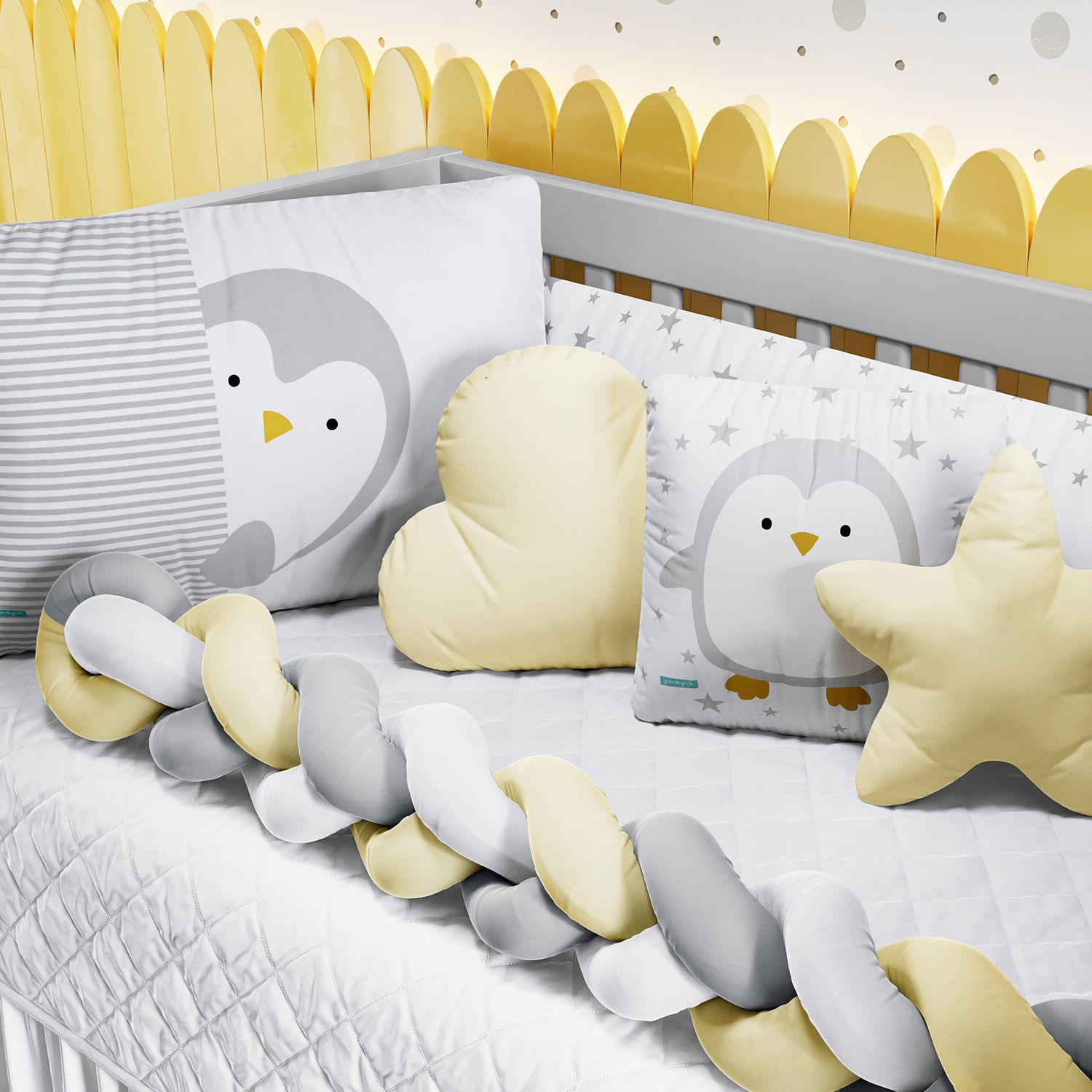 Kit Berço Trança Pinguim Estrelinha